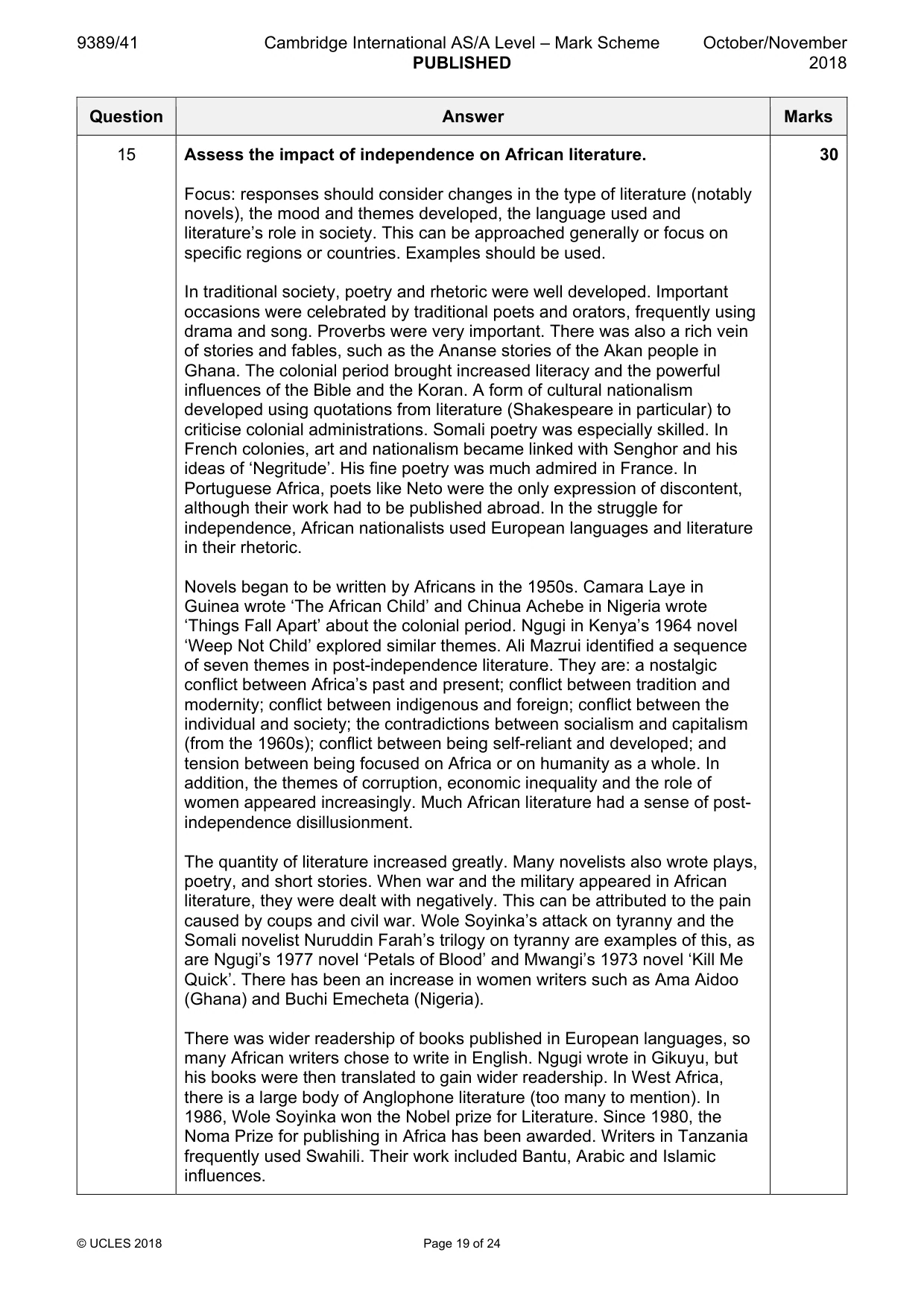 Mark scheme, page 19 of 24