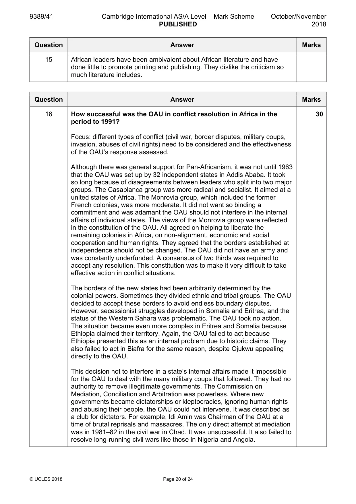Mark scheme, page 20 of 24