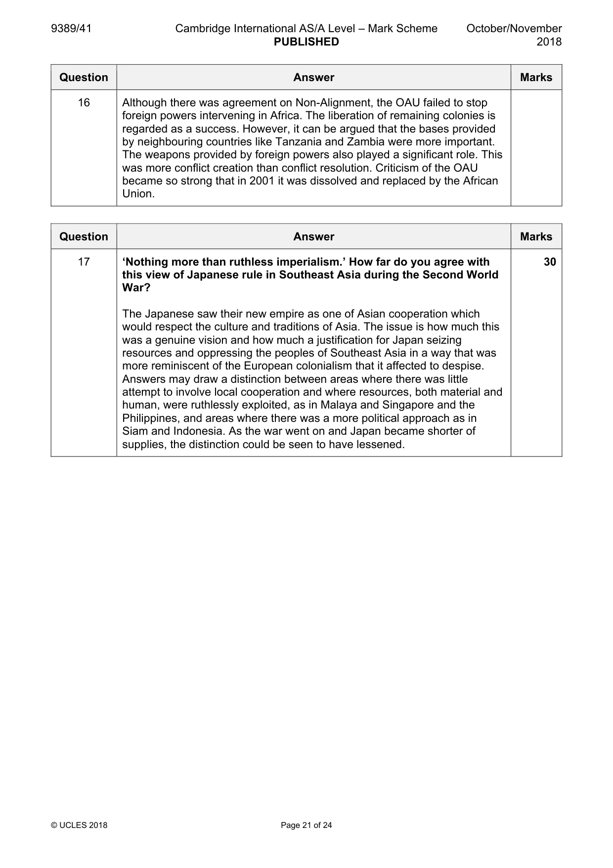 Mark scheme, page 21 of 24