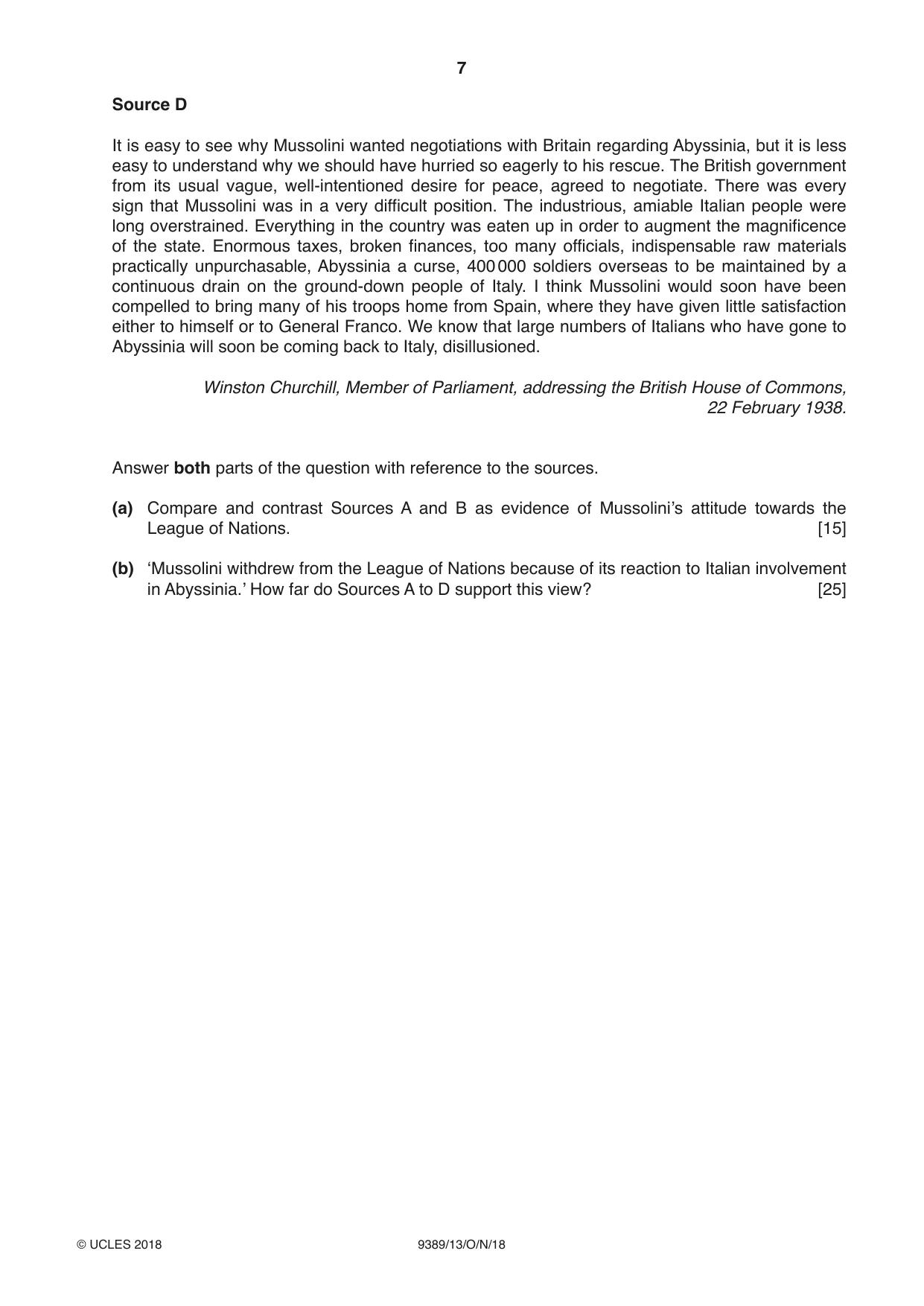 Cambridge A Level History 9389 2018 Oct/Nov Paper 1 · Variant 3 question paper, page 7 of 8