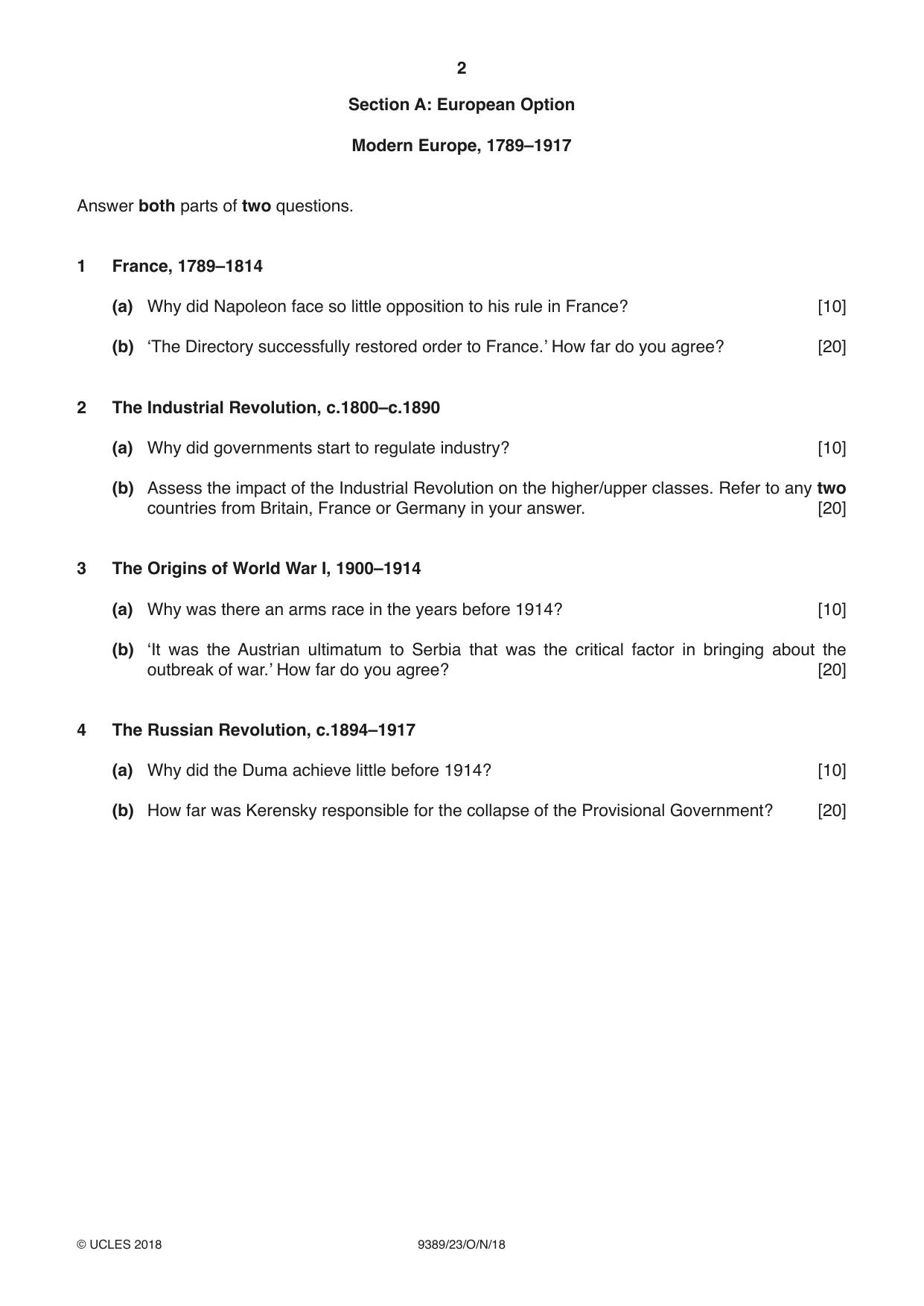 Cambridge A Level History 9389 2018 Oct/Nov Paper 2 · Variant 3 question paper, page 2 of 4