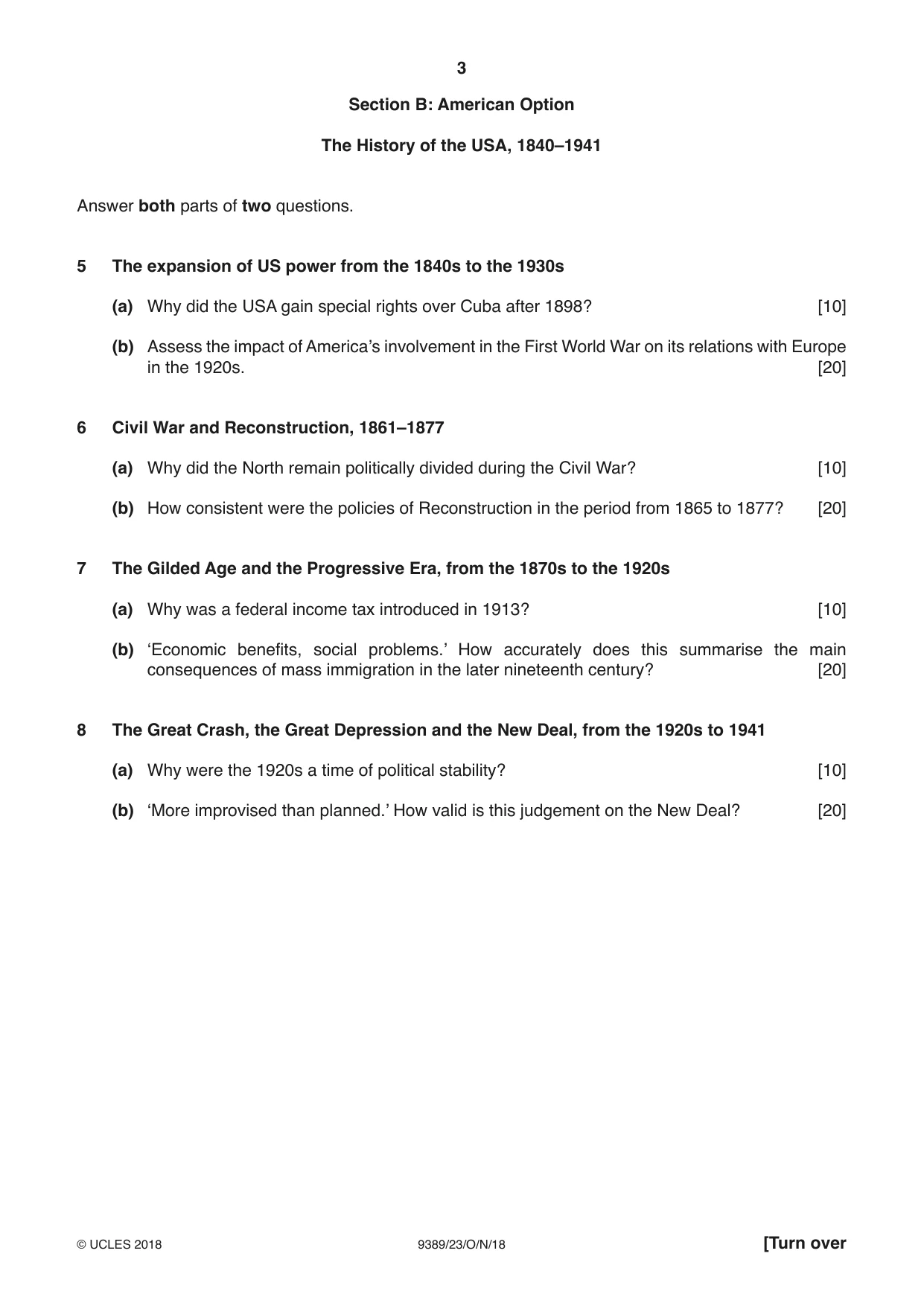 Cambridge A Level History 9389 2018 Oct/Nov Paper 2 · Variant 3 question paper, page 3 of 4