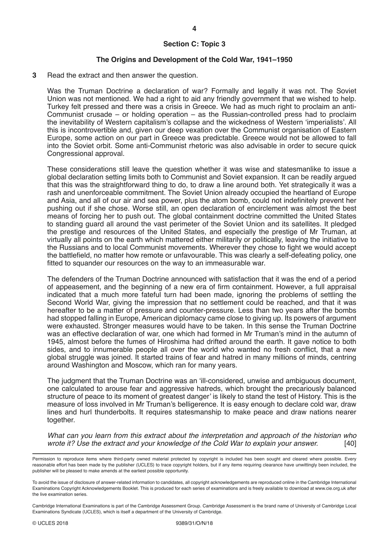 Cambridge A Level History 9389 2018 Oct/Nov Paper 3 · Variant 1 question paper, page 4 of 4