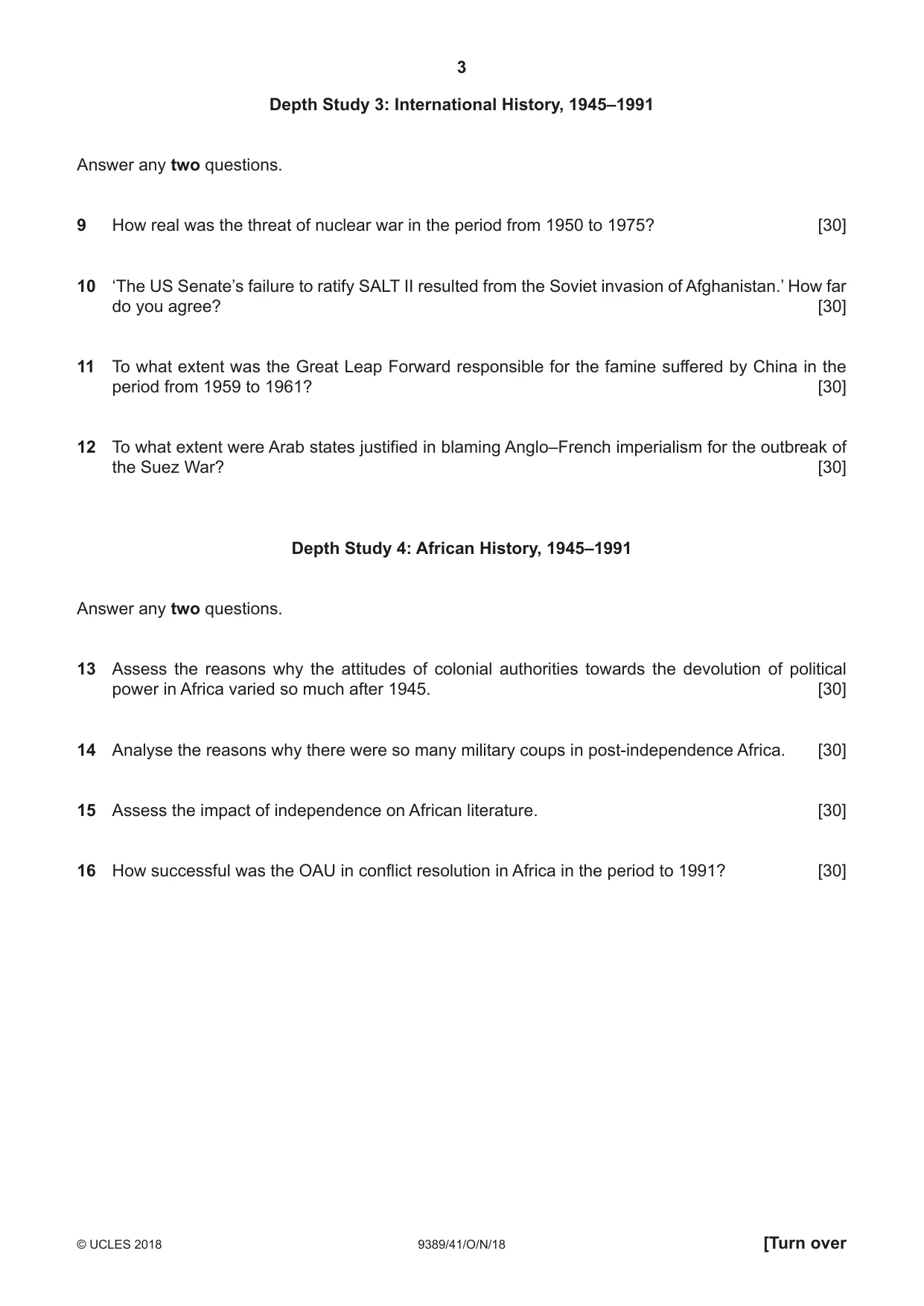 Cambridge A Level History 9389 2018 Oct/Nov Paper 4 · Variant 1 question paper, page 3 of 4
