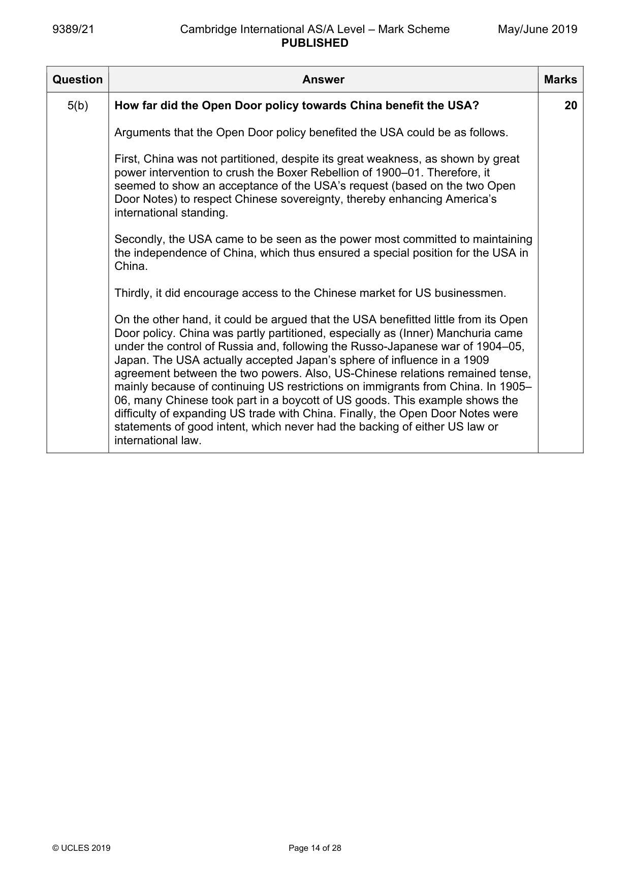 Mark scheme, page 14 of 28