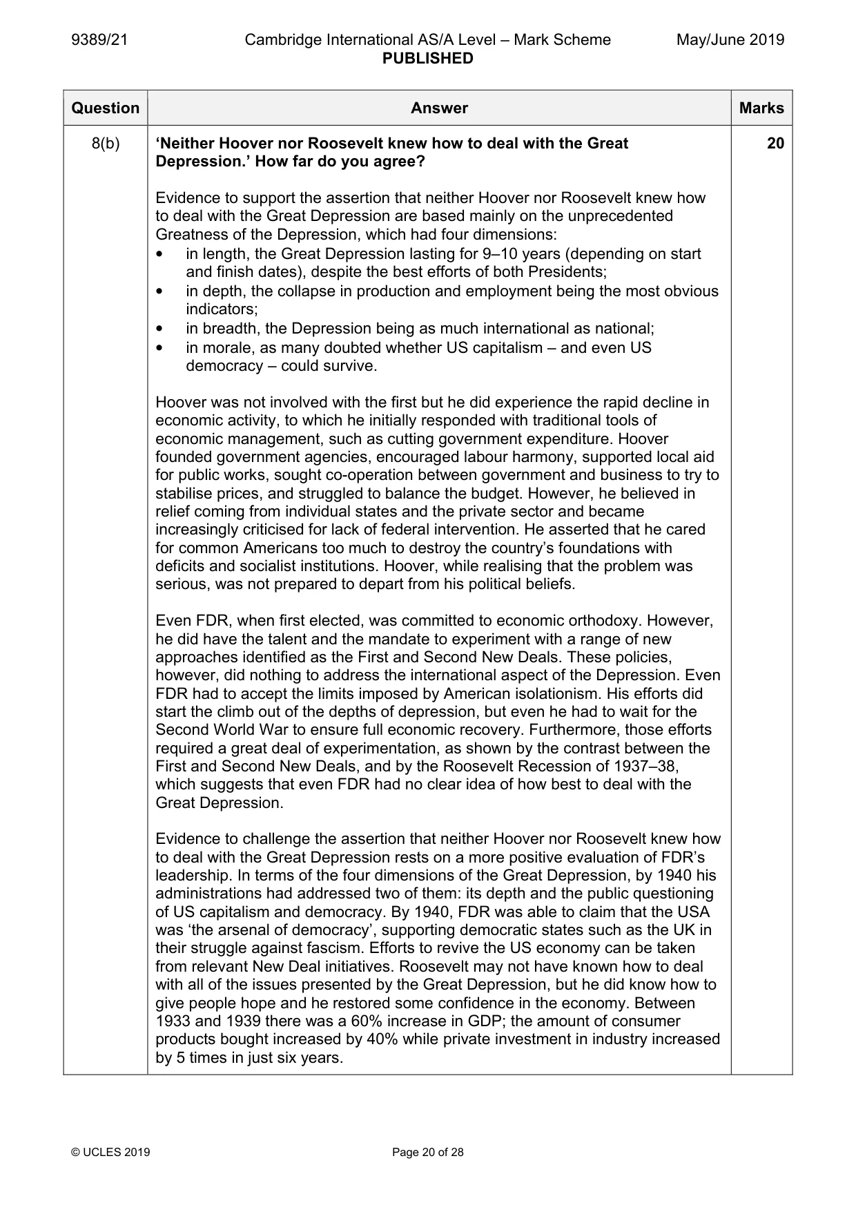 Mark scheme, page 20 of 28