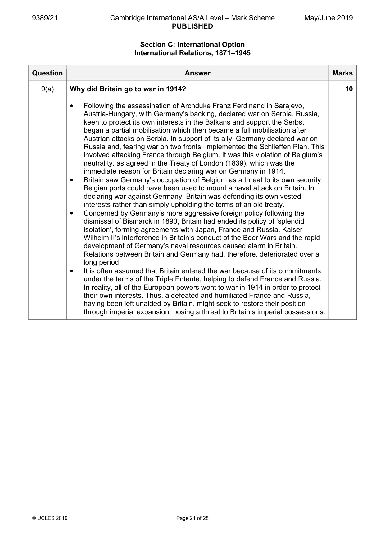 Mark scheme, page 21 of 28