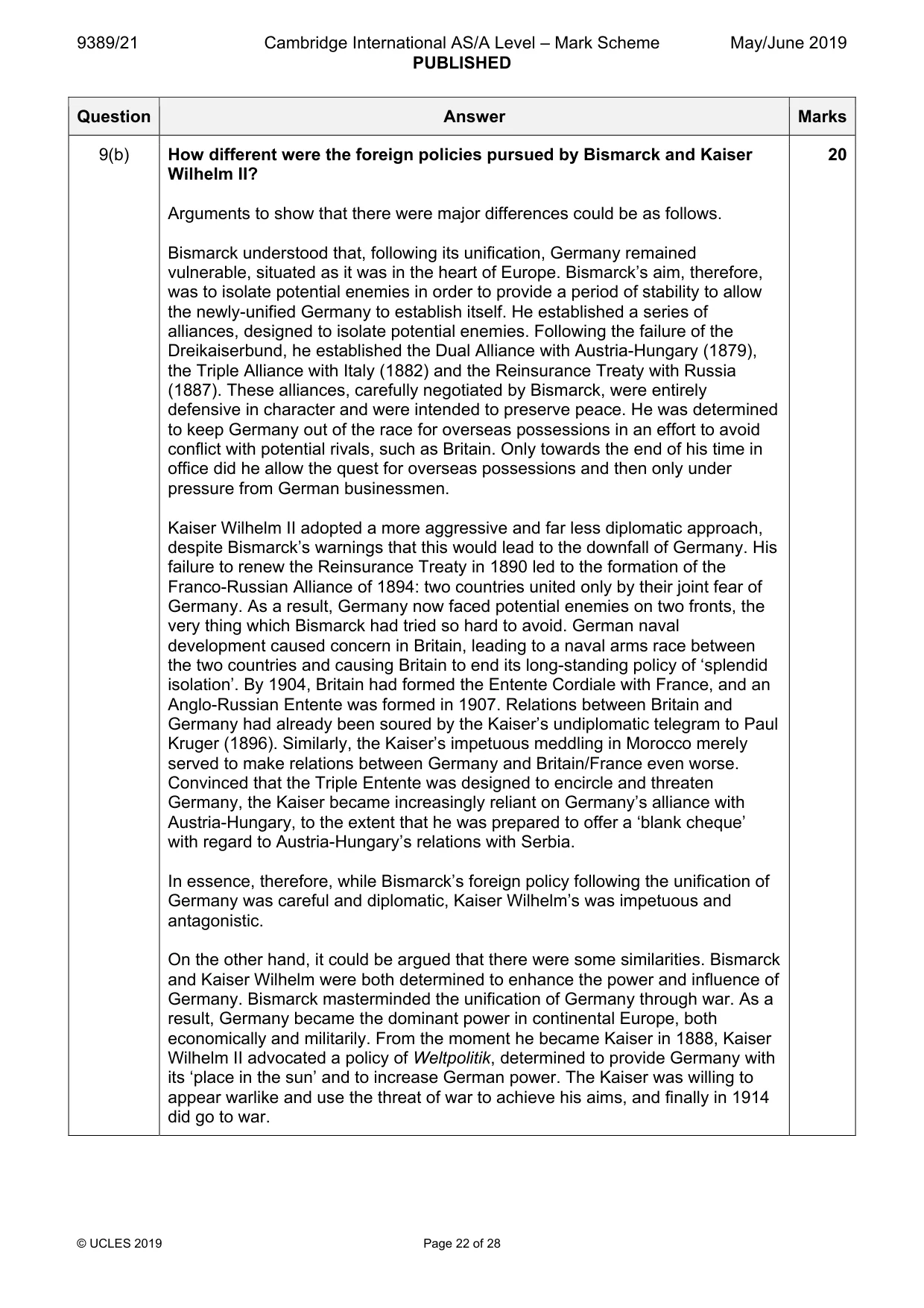Mark scheme, page 22 of 28