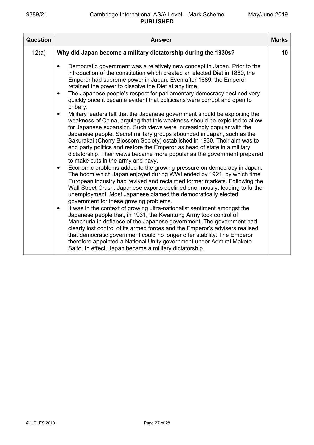 Mark scheme, page 27 of 28