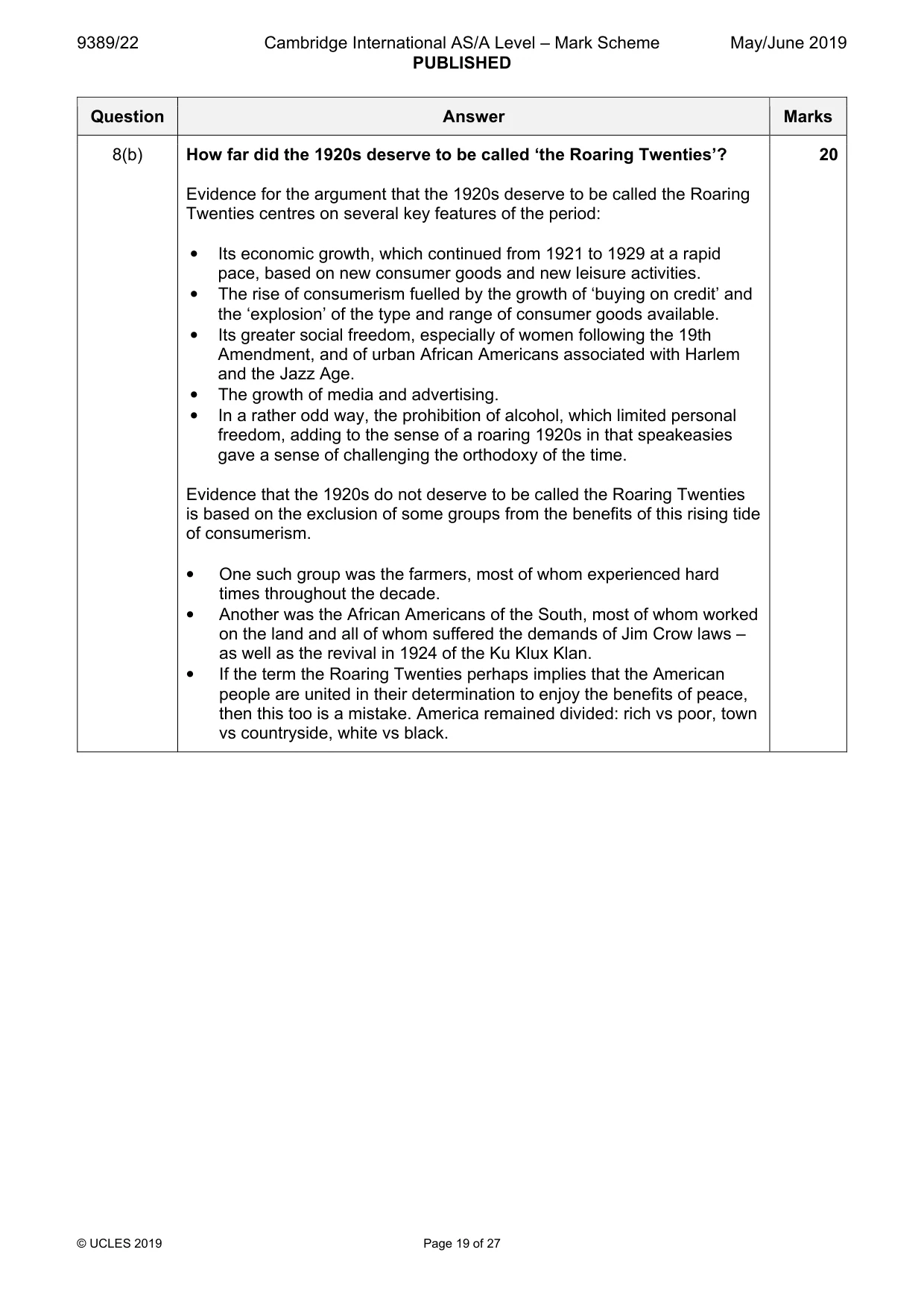 Mark scheme, page 19 of 27