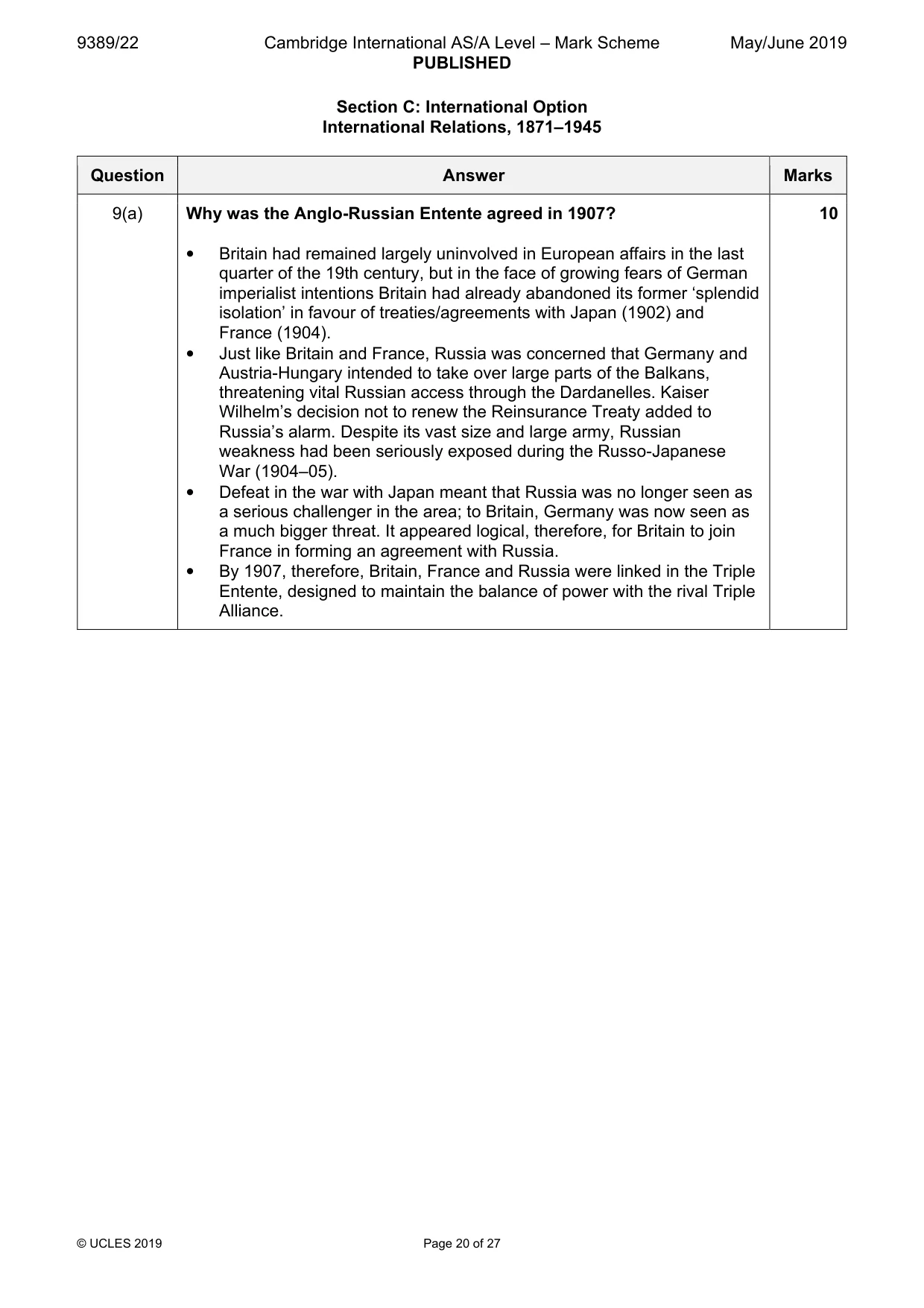 Mark scheme, page 20 of 27
