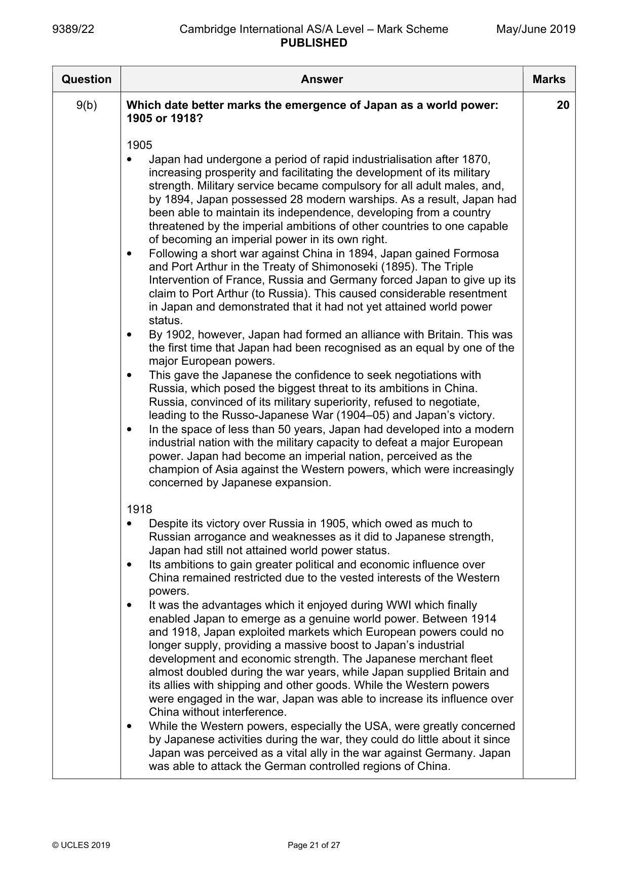Mark scheme, page 21 of 27