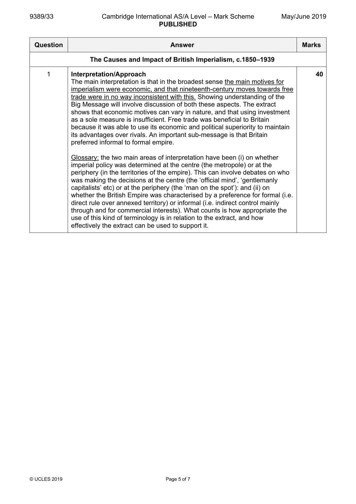 Mark scheme, page 5 of 7