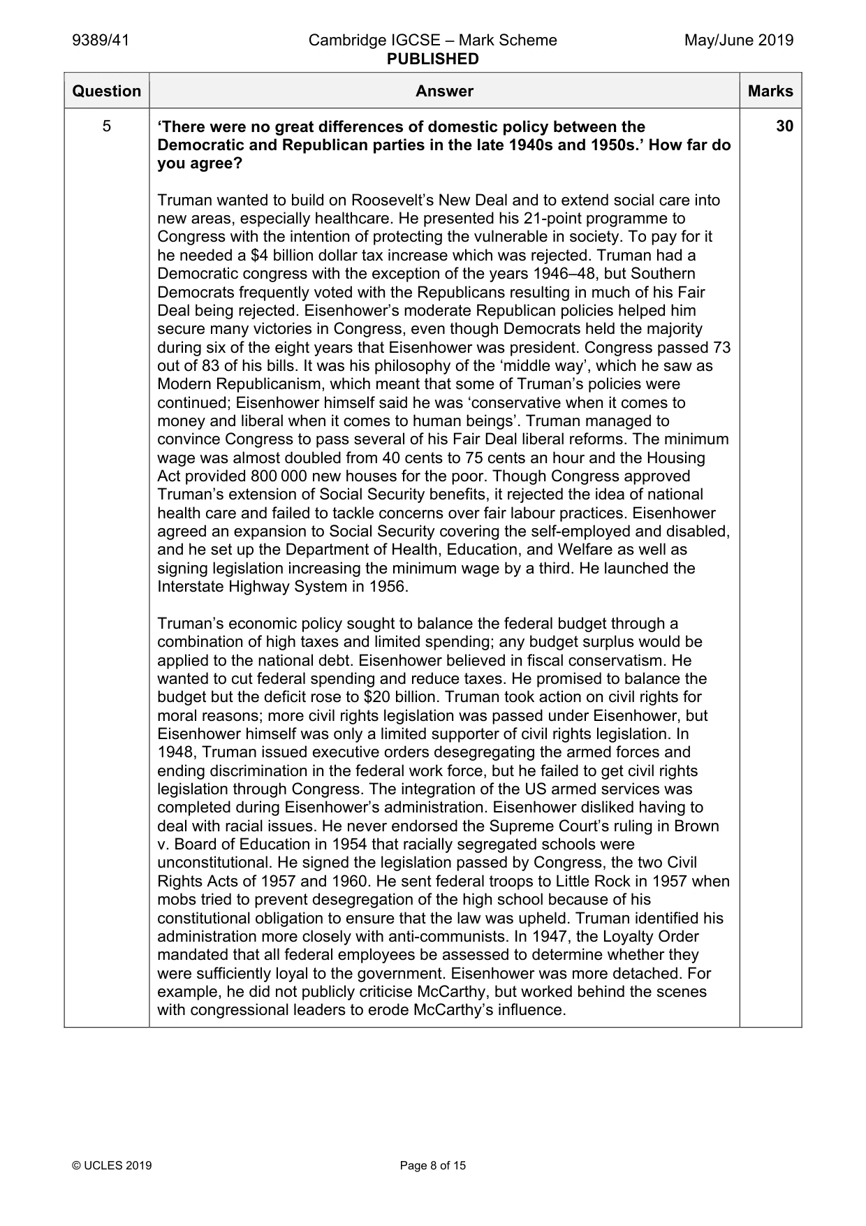 Mark scheme, page 8 of 15