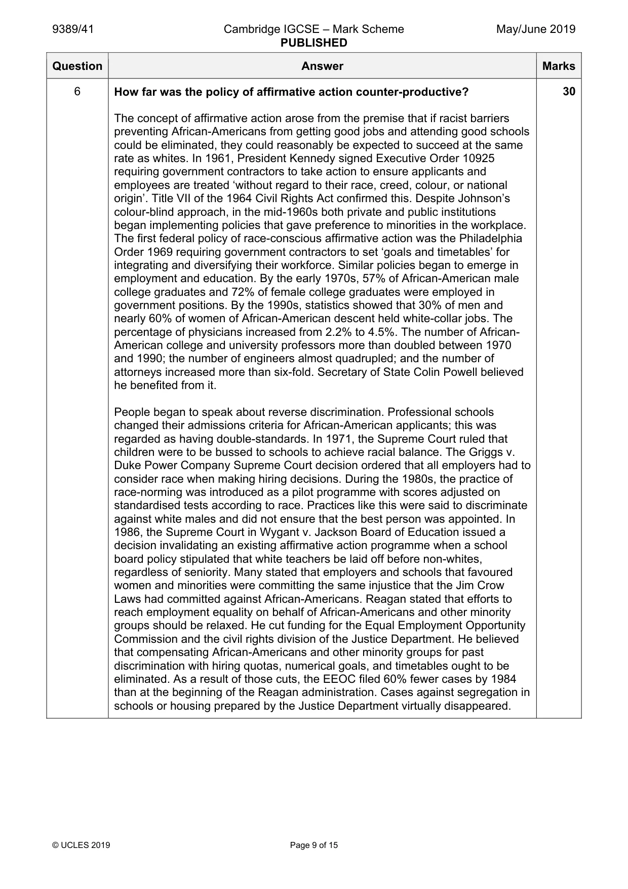 Mark scheme, page 9 of 15