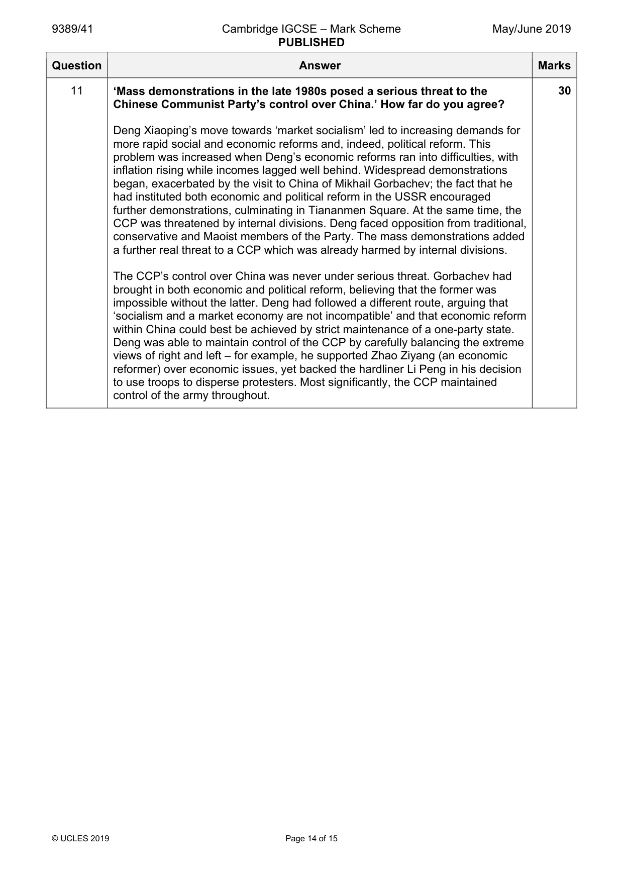 Mark scheme, page 14 of 15