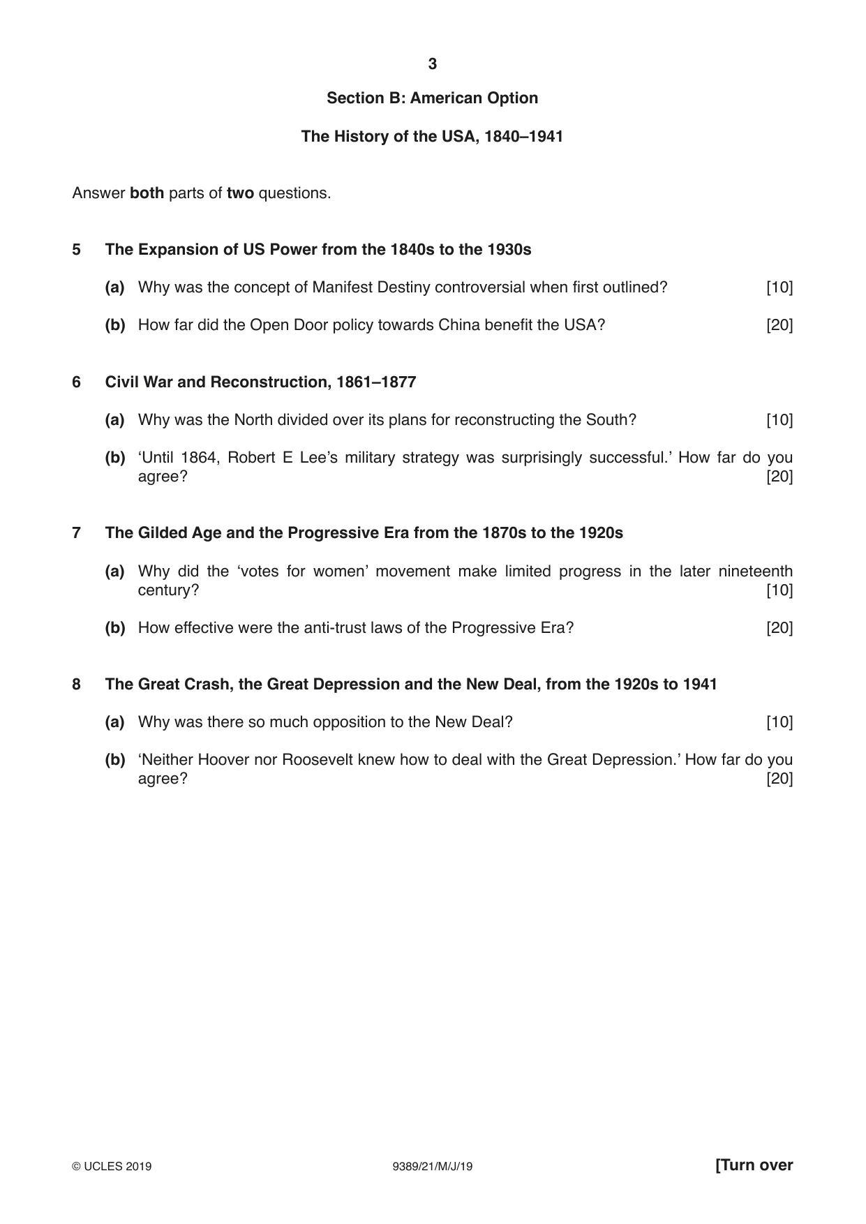Cambridge A Level History 9389 2019 May/June Paper 2 · Variant 1 question paper, page 3 of 4