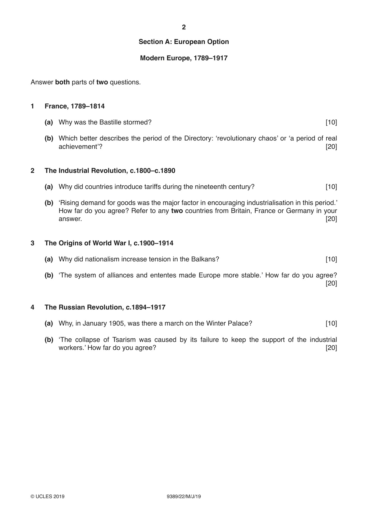 Cambridge A Level History 9389 2019 May/June Paper 2 · Variant 2 question paper, page 2 of 4