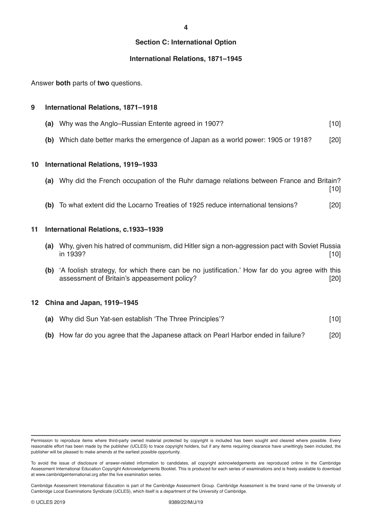 Cambridge A Level History 9389 2019 May/June Paper 2 · Variant 2 question paper, page 4 of 4