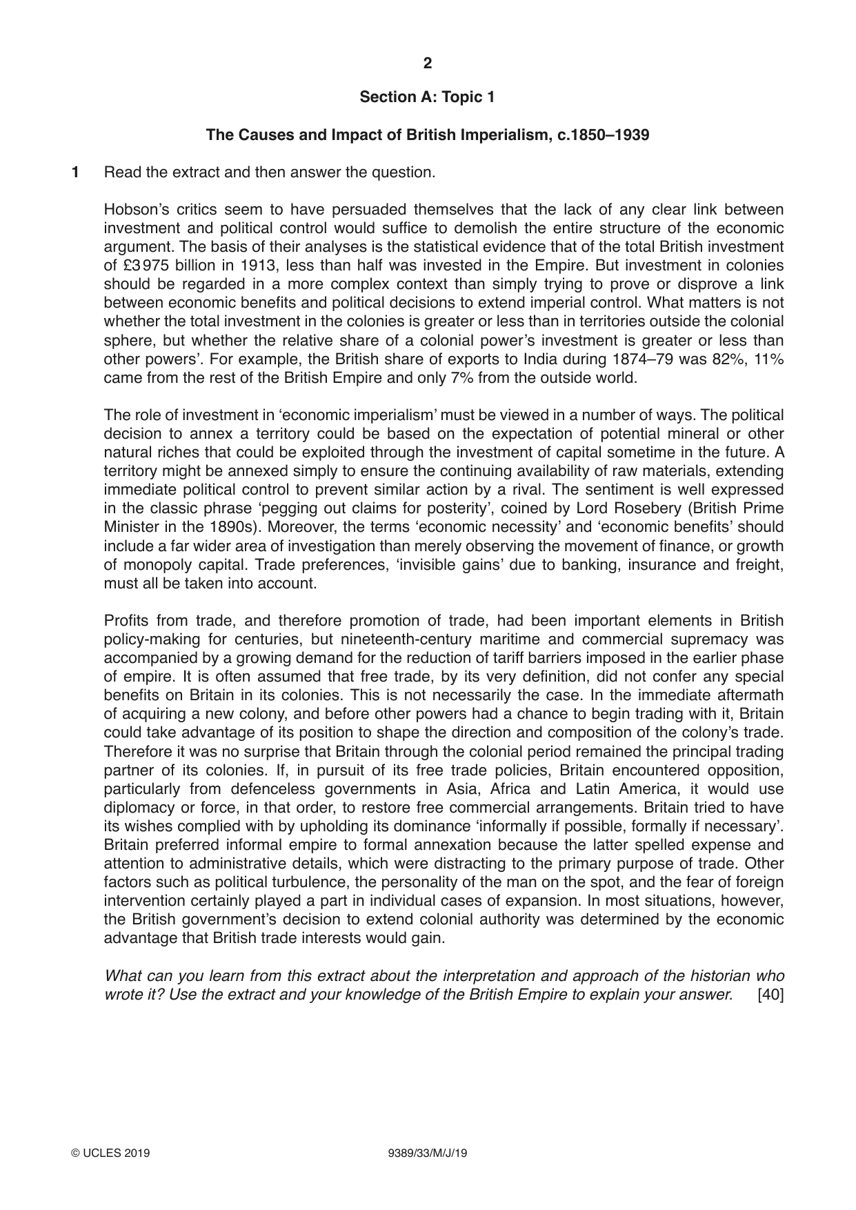 Cambridge A Level History 9389 2019 May/June Paper 3 · Variant 3 question paper, page 2 of 4