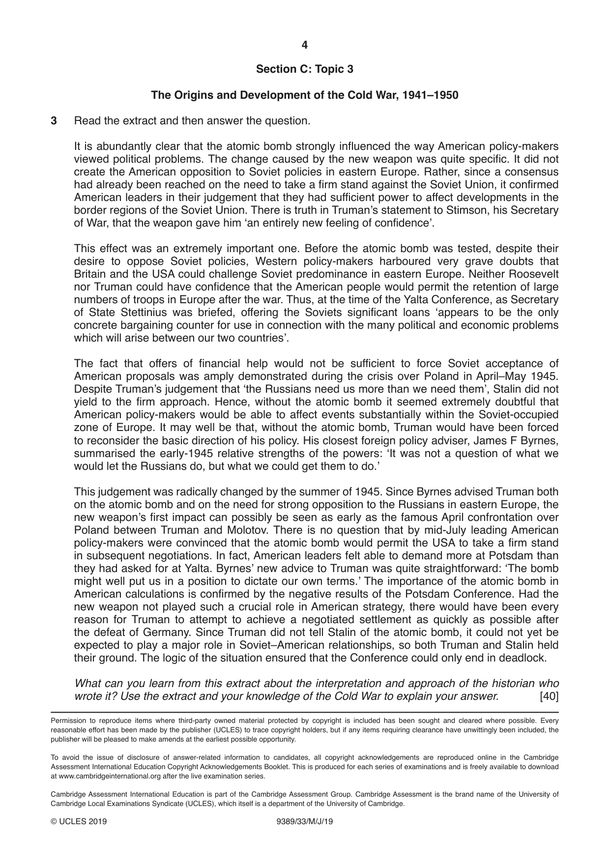 Cambridge A Level History 9389 2019 May/June Paper 3 · Variant 3 question paper, page 4 of 4