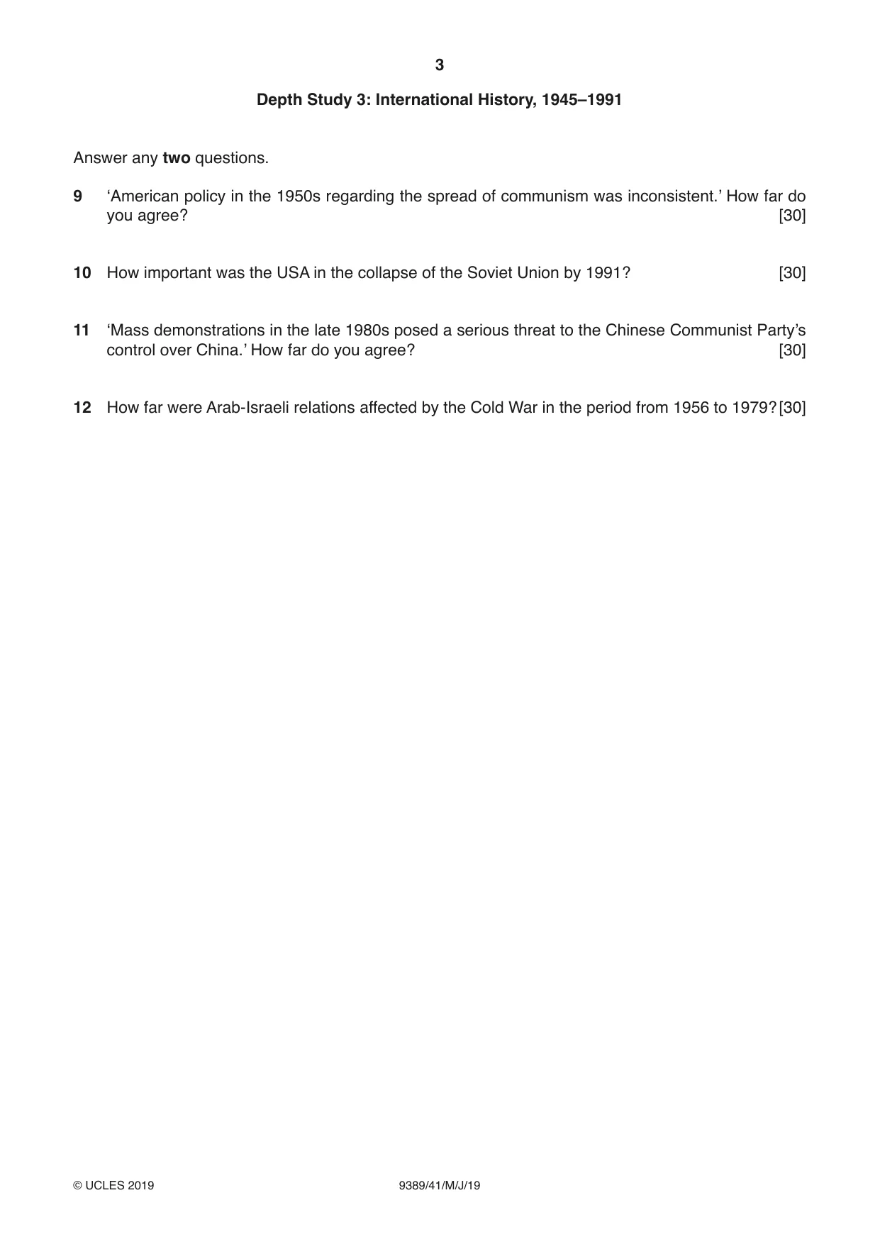 Cambridge A Level History 9389 2019 May/June Paper 4 · Variant 1 question paper, page 3 of 4