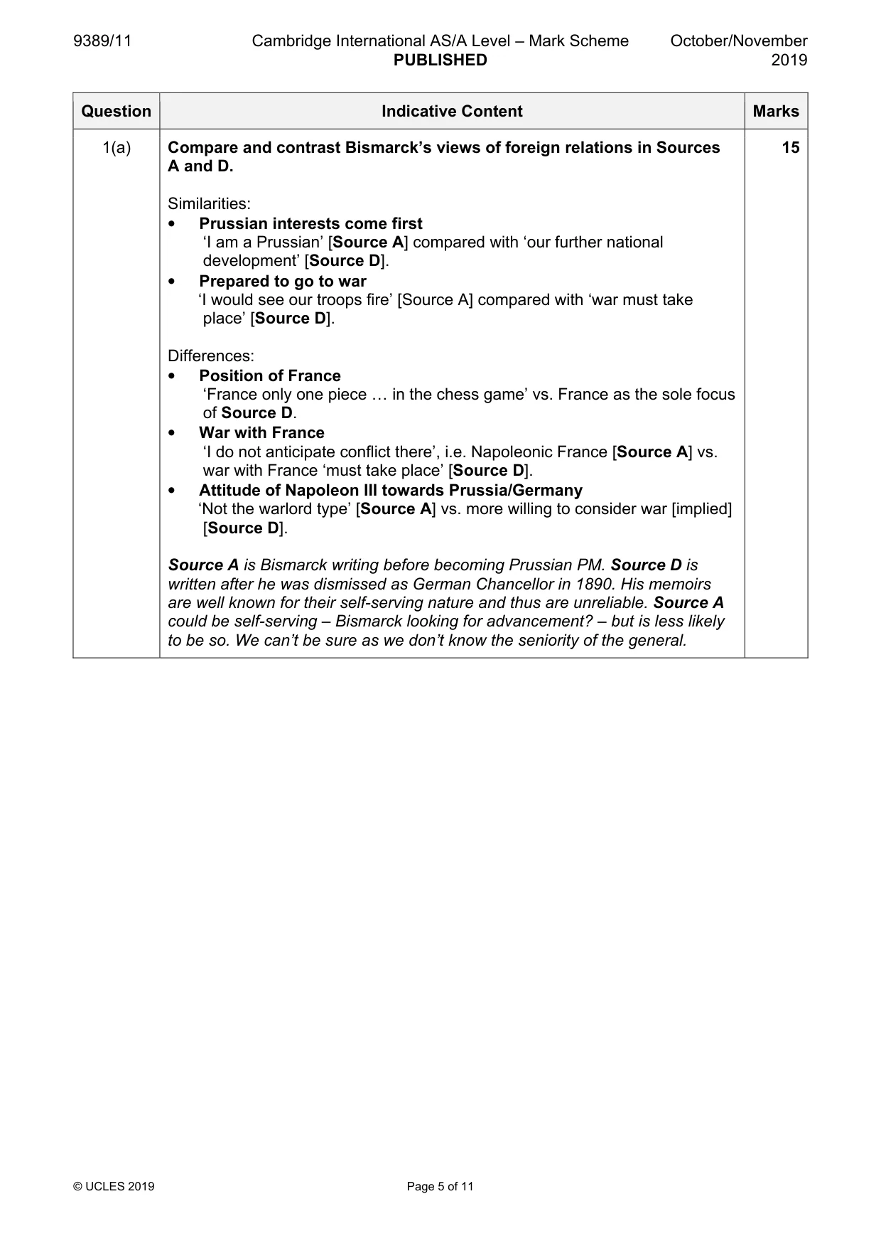 Mark scheme, page 5 of 11