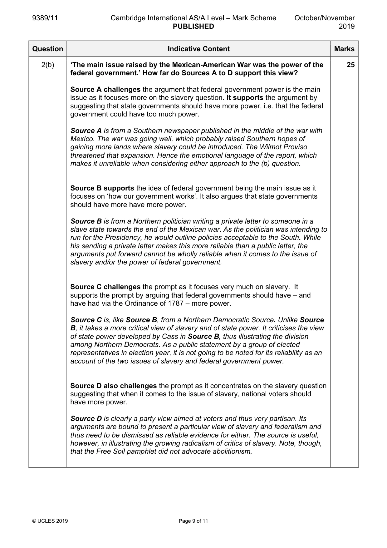 Mark scheme, page 9 of 11