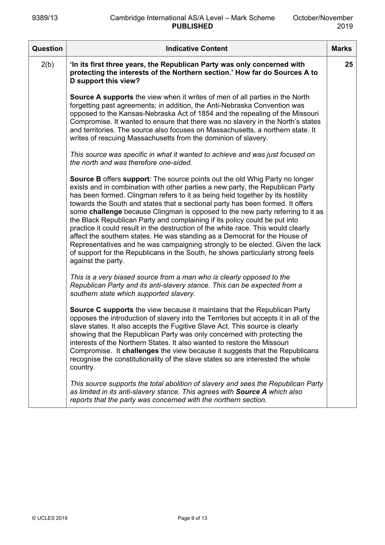 Mark scheme, page 9 of 13