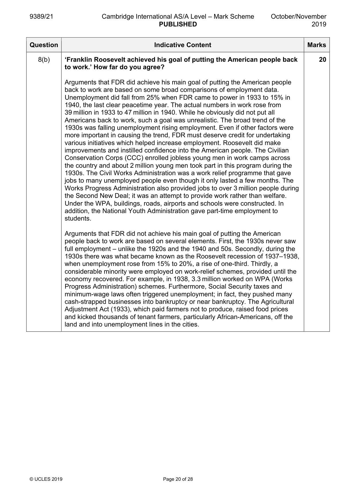 Mark scheme, page 20 of 28