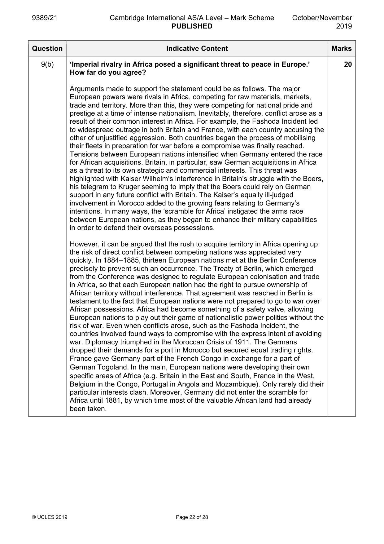 Mark scheme, page 22 of 28