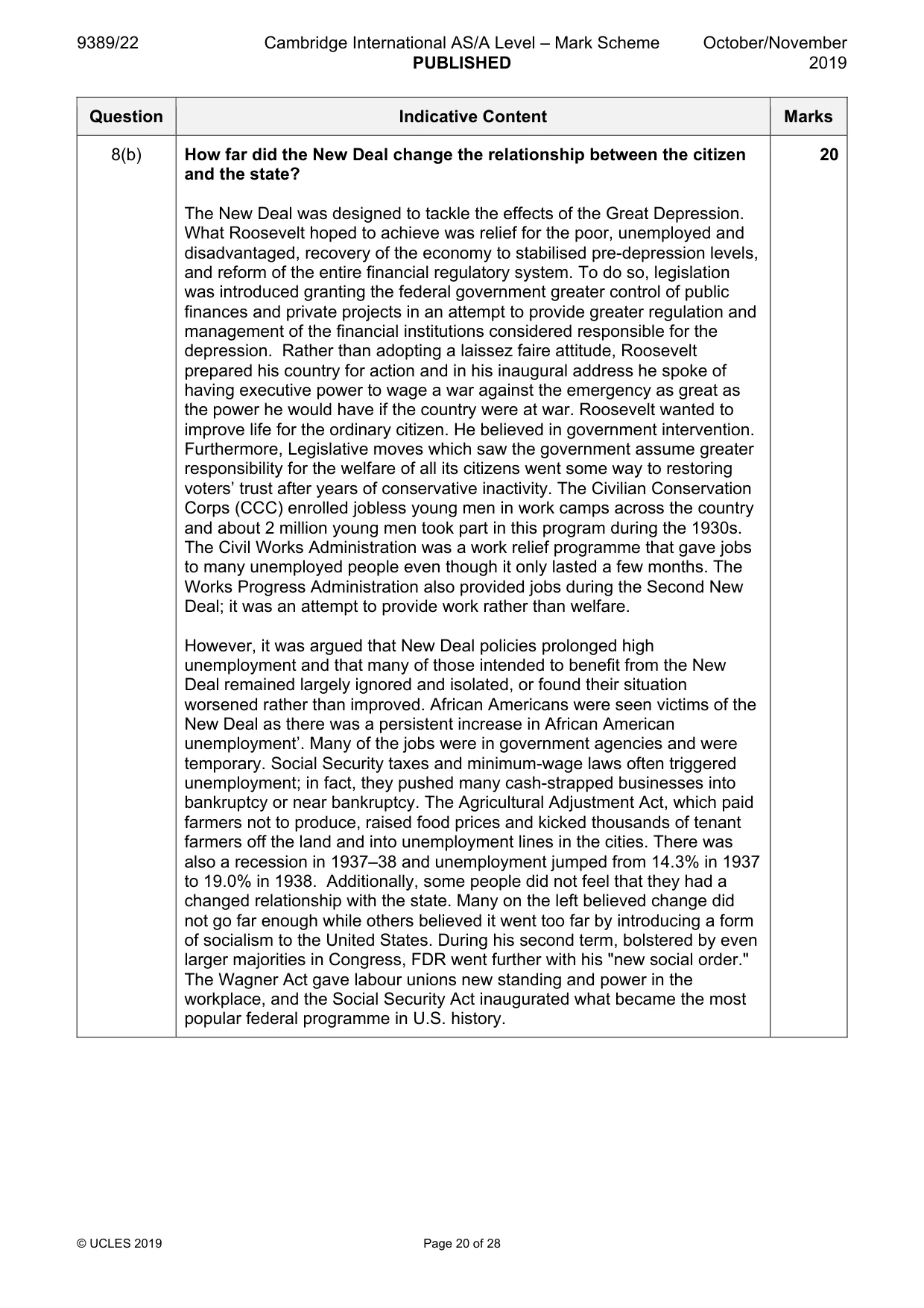 Mark scheme, page 20 of 28