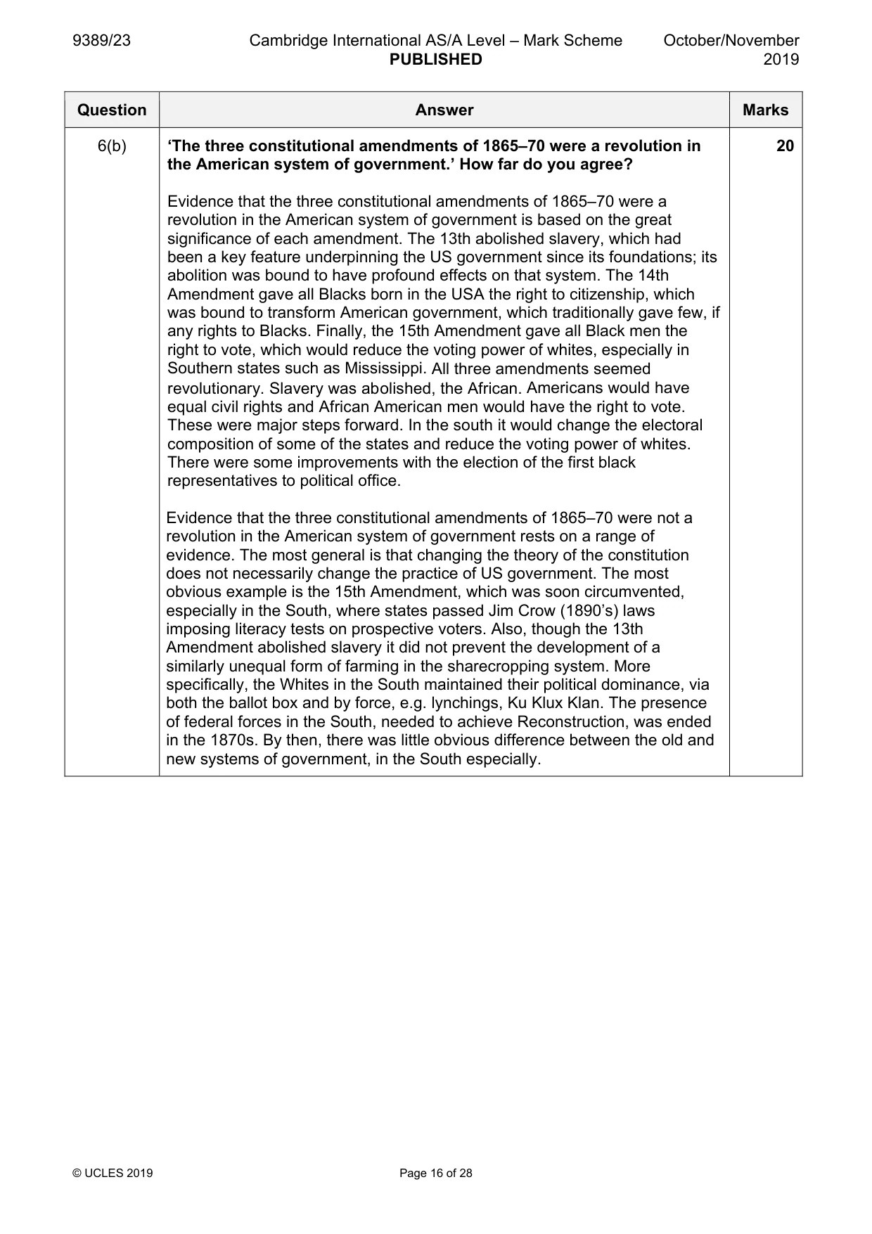 Mark scheme, page 16 of 28
