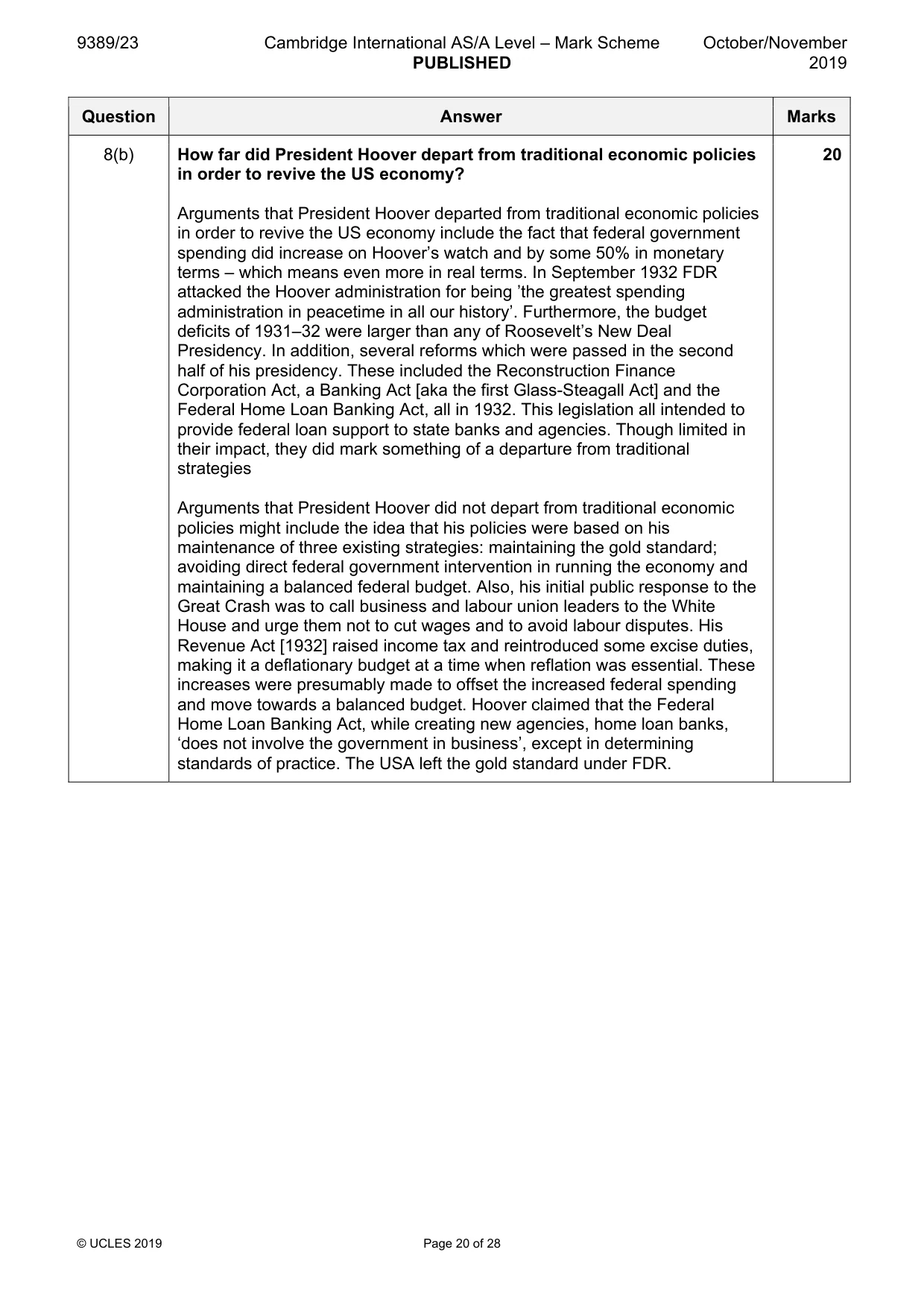 Mark scheme, page 20 of 28