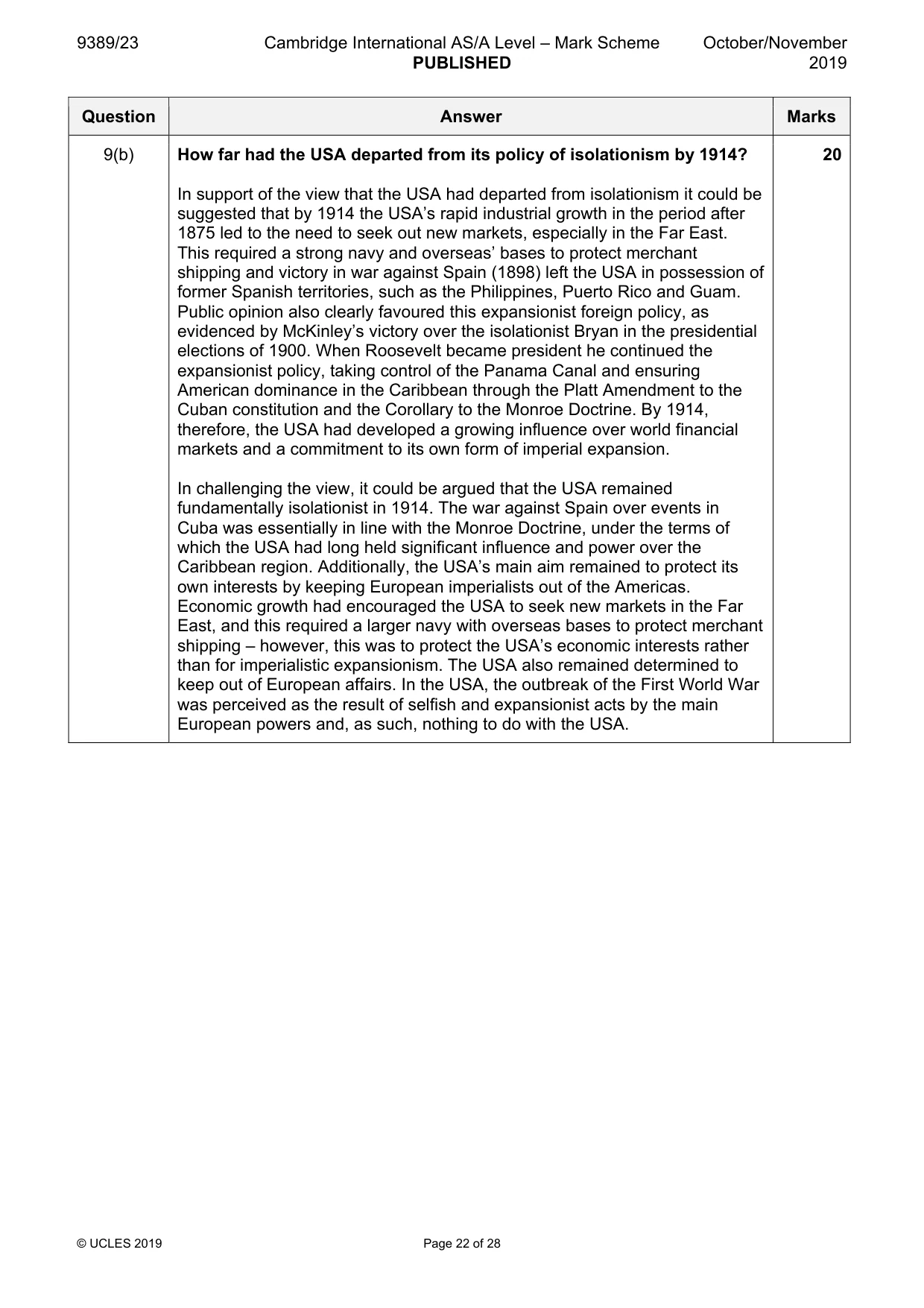 Mark scheme, page 22 of 28