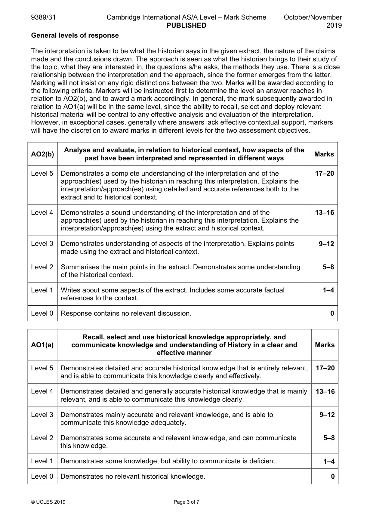 Mark scheme, page 3 of 7