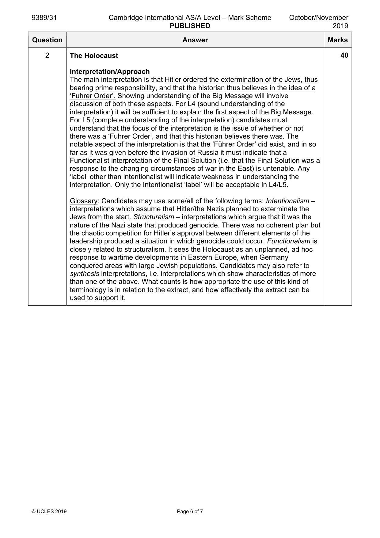 Mark scheme, page 6 of 7