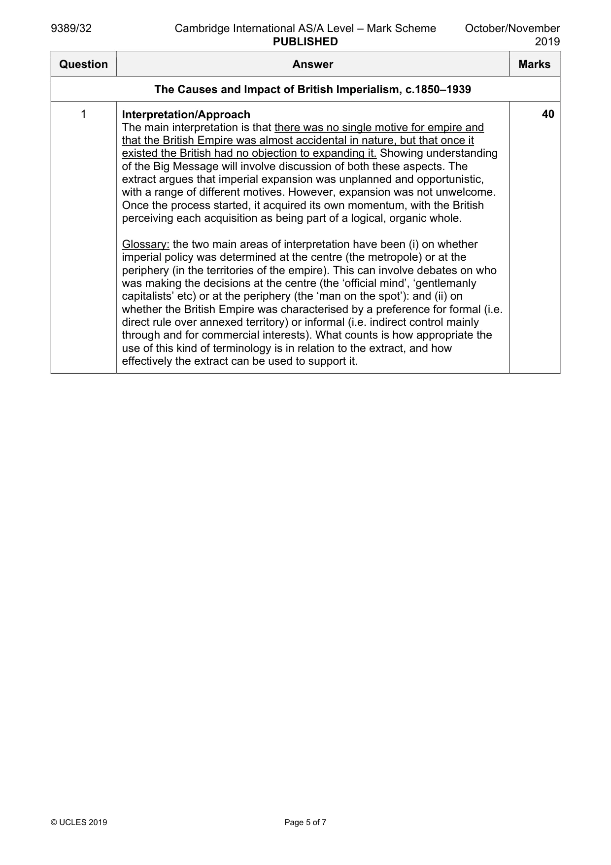 Mark scheme, page 5 of 7