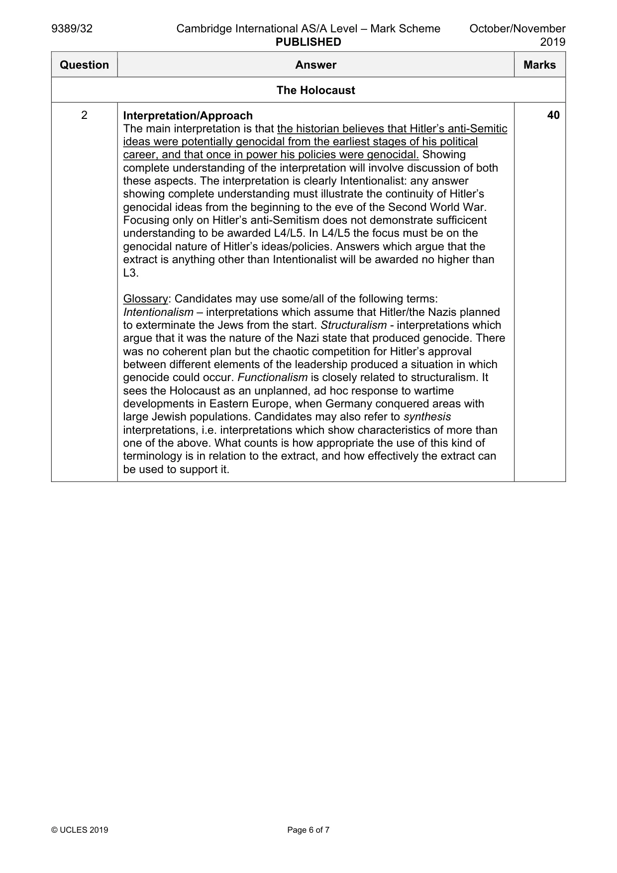 Mark scheme, page 6 of 7