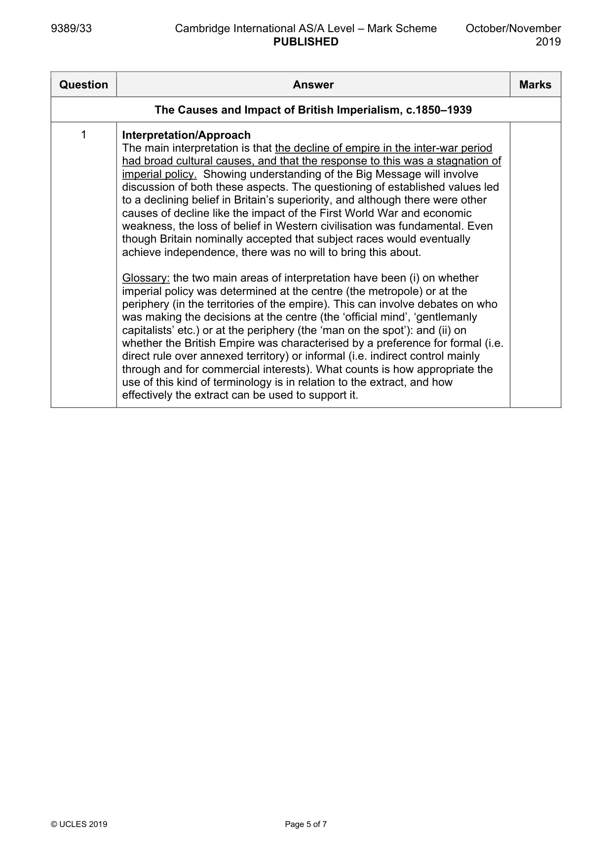 Mark scheme, page 5 of 7