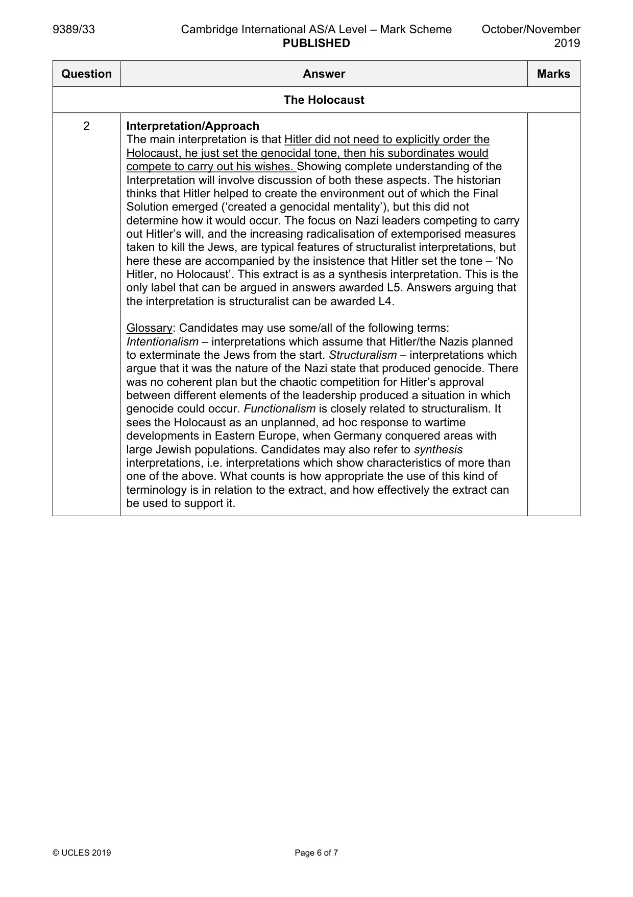 Mark scheme, page 6 of 7