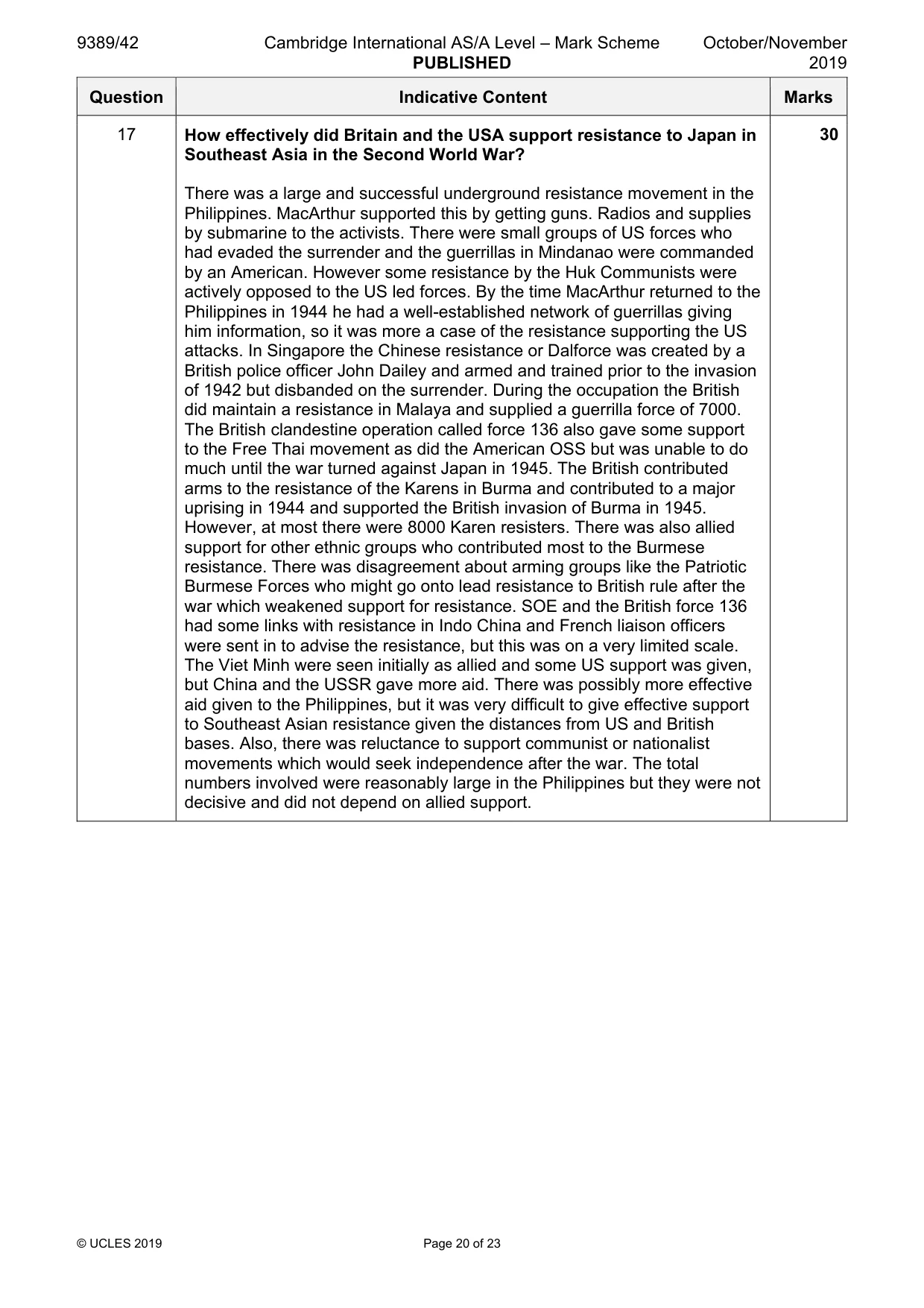 Mark scheme, page 20 of 23