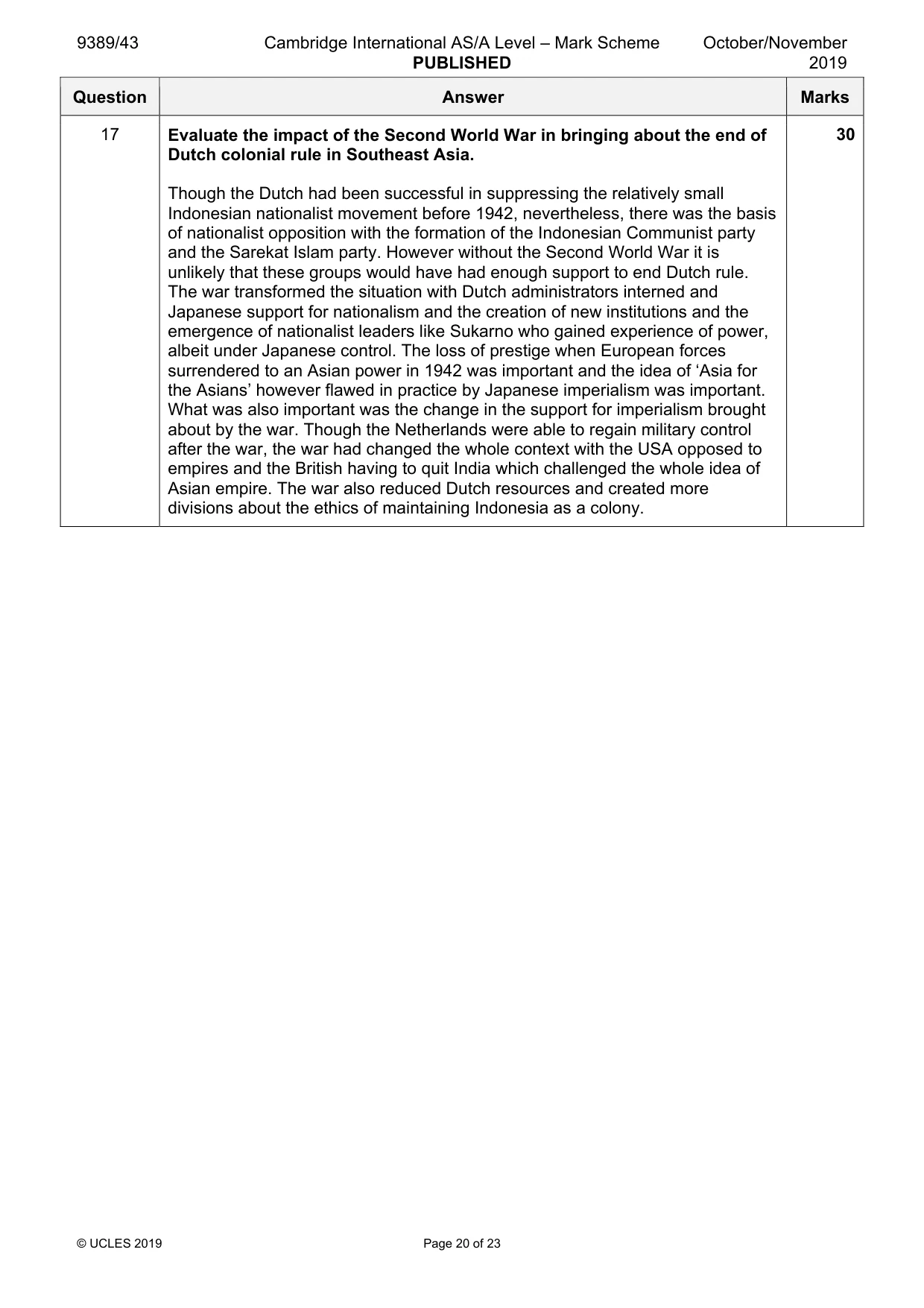 Mark scheme, page 20 of 23