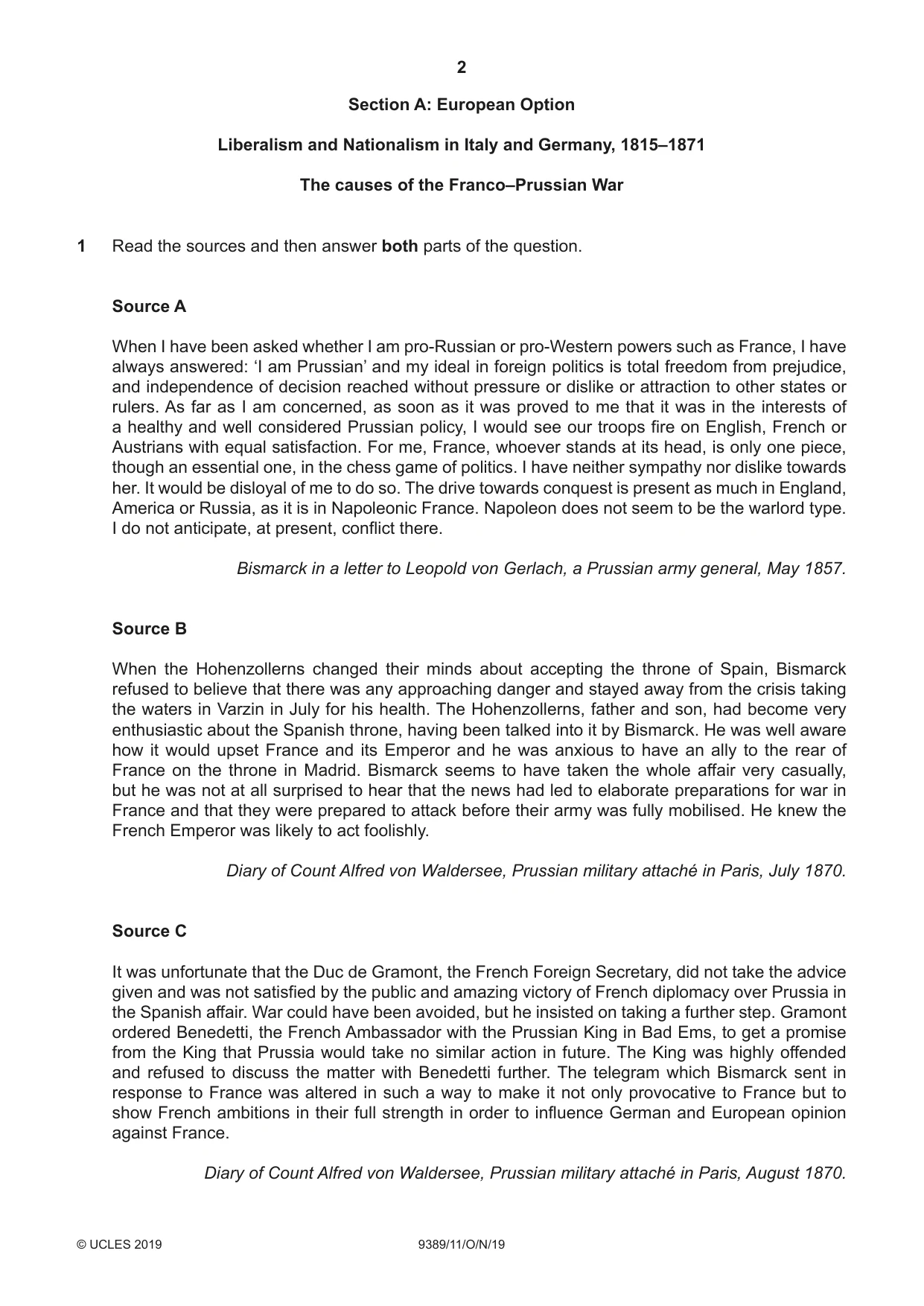 Cambridge A Level History 9389 2019 Oct/Nov Paper 1 · Variant 1 question paper, page 2 of 8