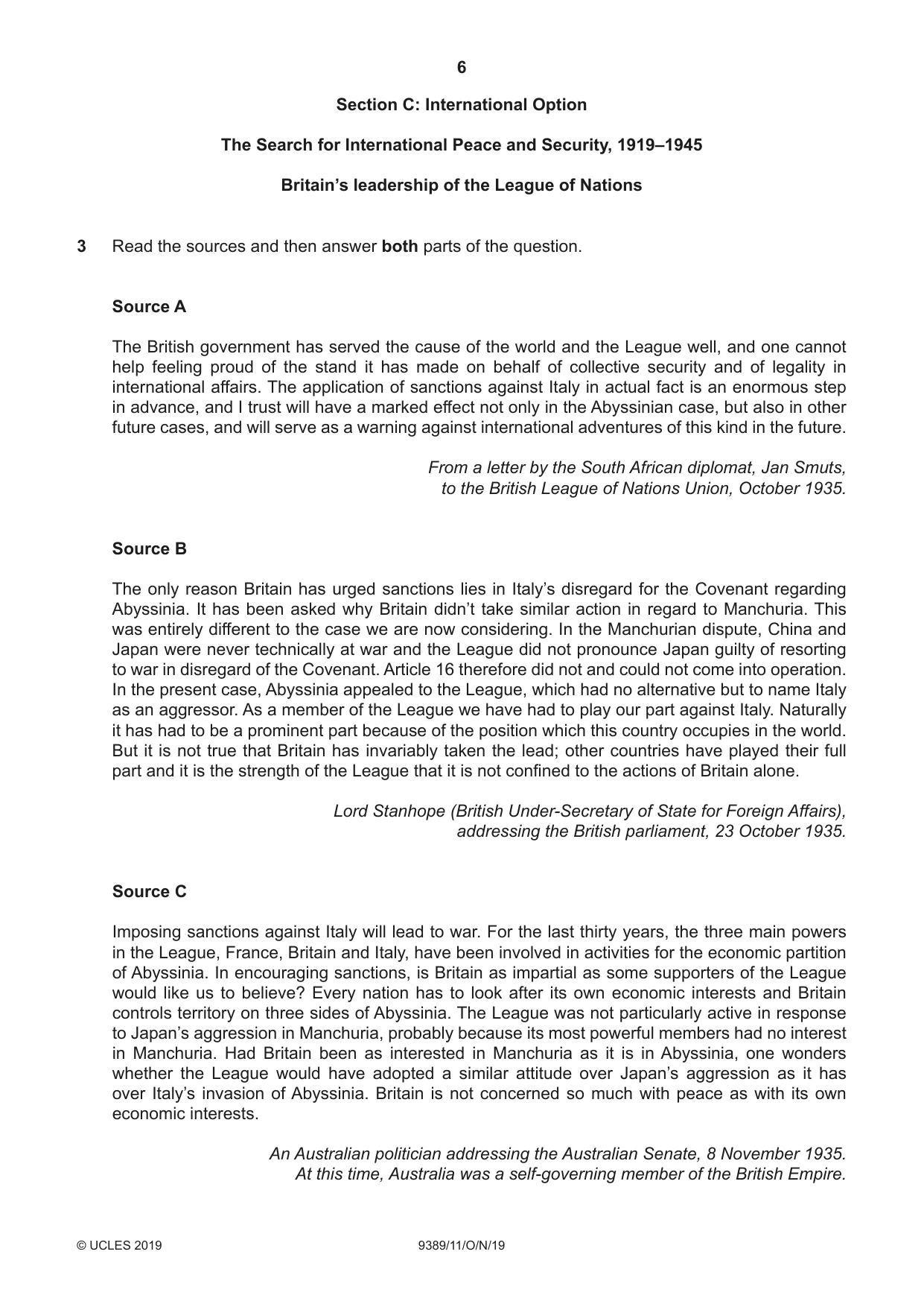 Cambridge A Level History 9389 2019 Oct/Nov Paper 1 · Variant 1 question paper, page 6 of 8