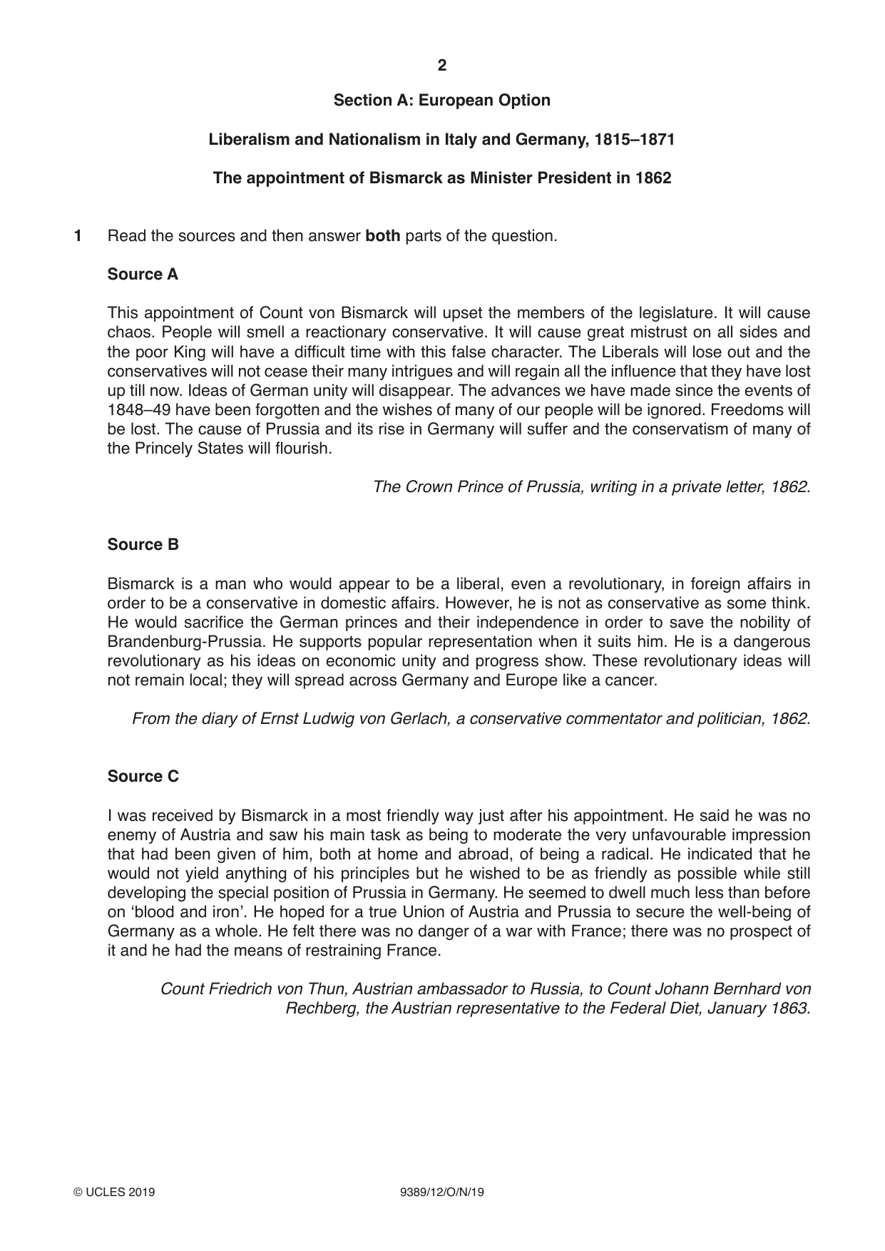 Cambridge A Level History 9389 2019 Oct/Nov Paper 1 · Variant 2 question paper, page 2 of 8