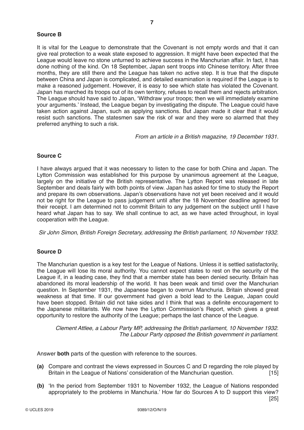 Cambridge A Level History 9389 2019 Oct/Nov Paper 1 · Variant 2 question paper, page 7 of 8