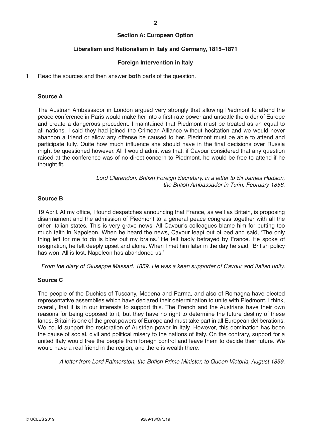 Cambridge A Level History 9389 2019 Oct/Nov Paper 1 · Variant 3 question paper, page 2 of 8