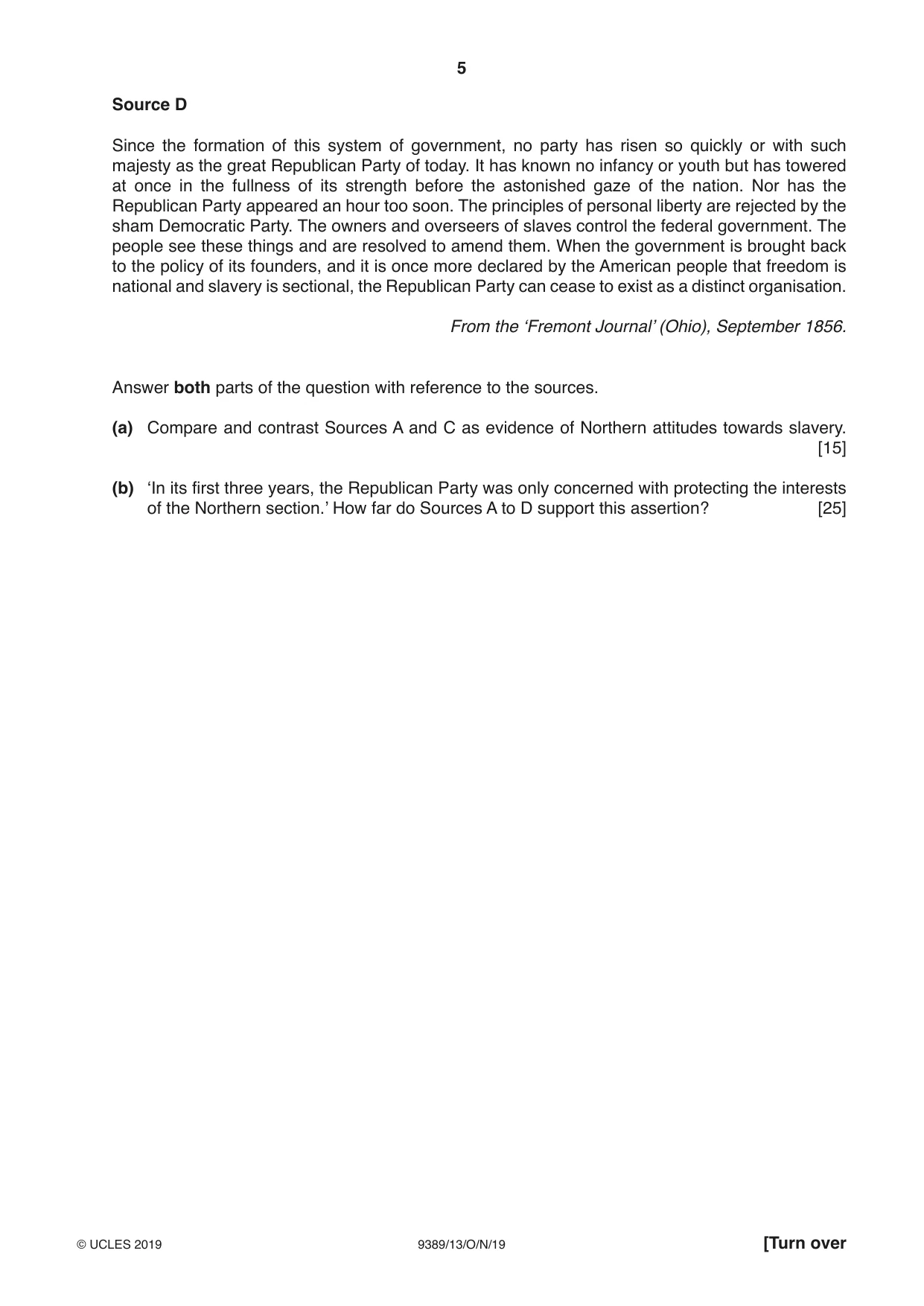 Cambridge A Level History 9389 2019 Oct/Nov Paper 1 · Variant 3 question paper, page 5 of 8