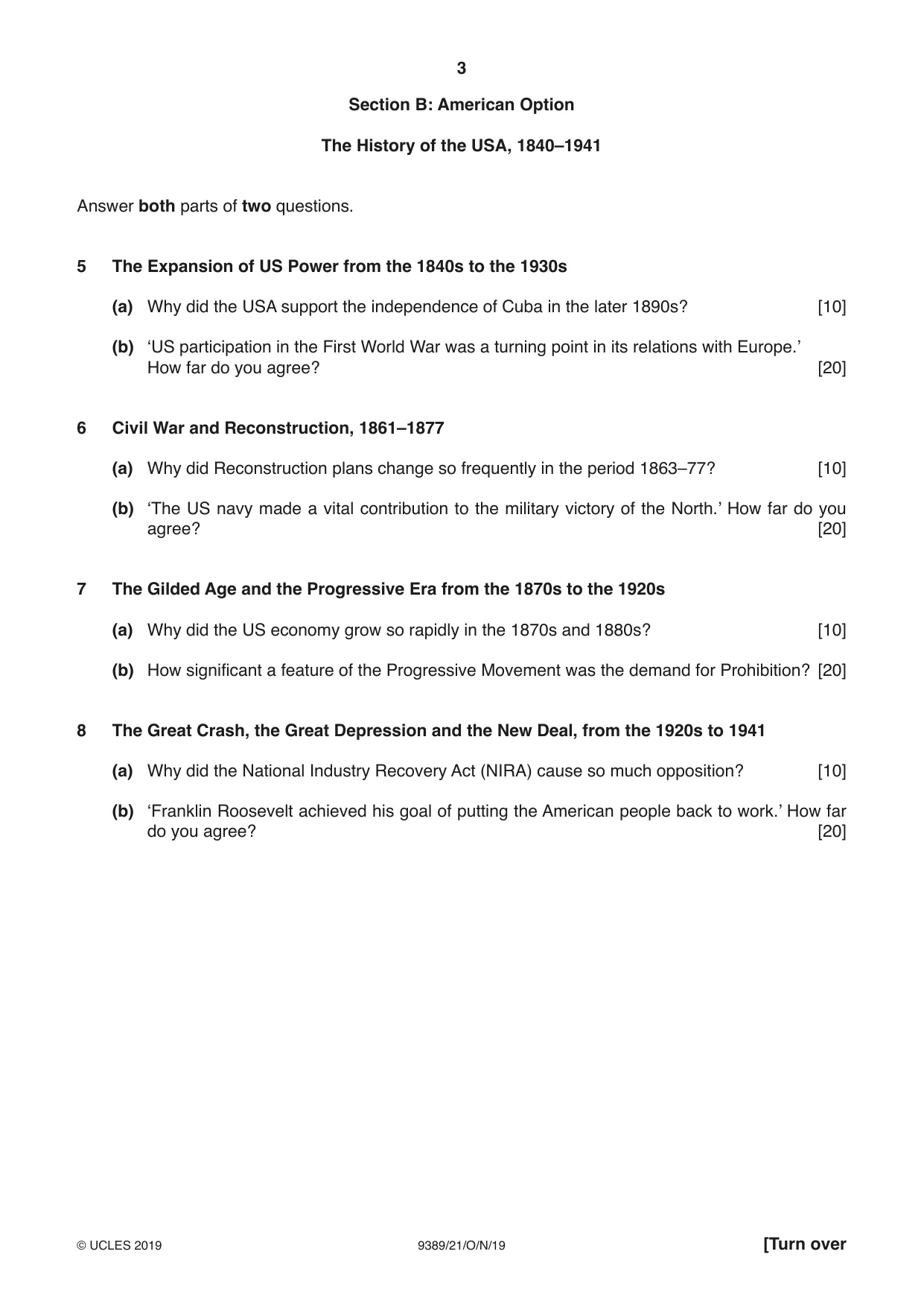 Cambridge A Level History 9389 2019 Oct/Nov Paper 2 · Variant 1 question paper, page 3 of 4